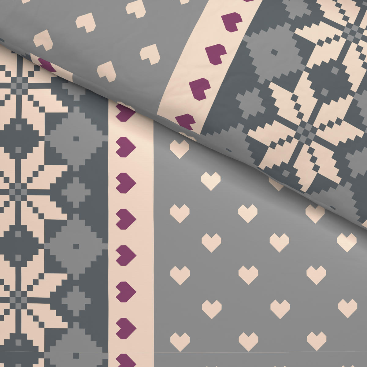 Microfaser Bettwäsche Fleece Bettwäsche_Fleece Strickherzen - grau (135,00/200,00cm)