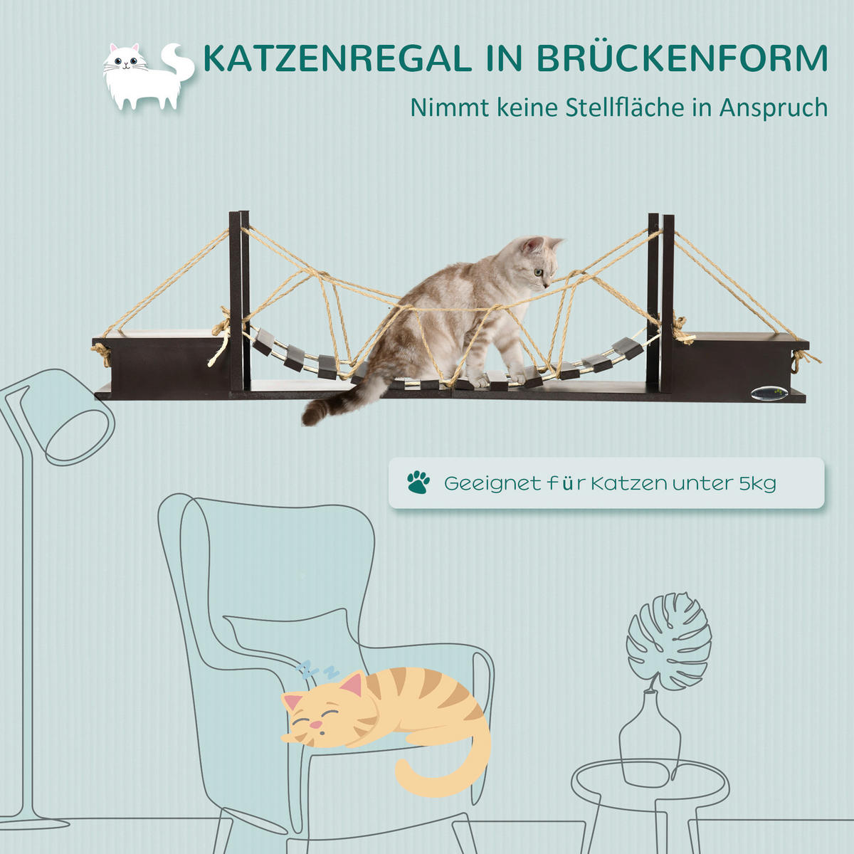 PawHut Katzen-Zubehör braun Edelstahl B/H/L: ca. 20x96x25,5 cm Katzenregal - braun (25,50/20,00/96,00cm) - PawHut