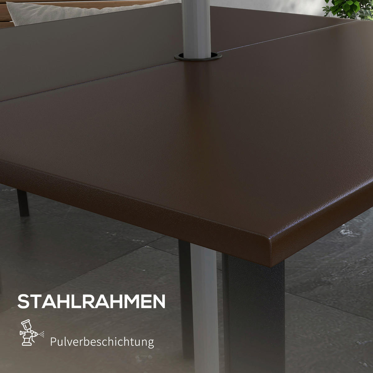 Outsunny Gartentisch braun Polypropylen B/H/L: ca. 100x100x72 cm Gartentisch - braun (72,00/100,00/100,00cm) - Outsunny