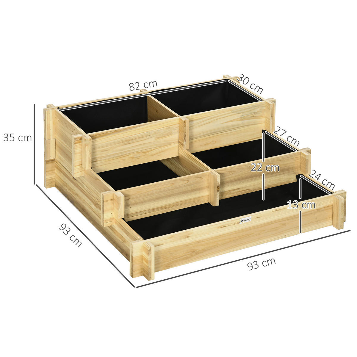 Outsunny Stufenbeet B/H/L: ca. 93x35x93 cm Stufenbeet - natur (93,00/93,00/35,00cm) - Outsunny