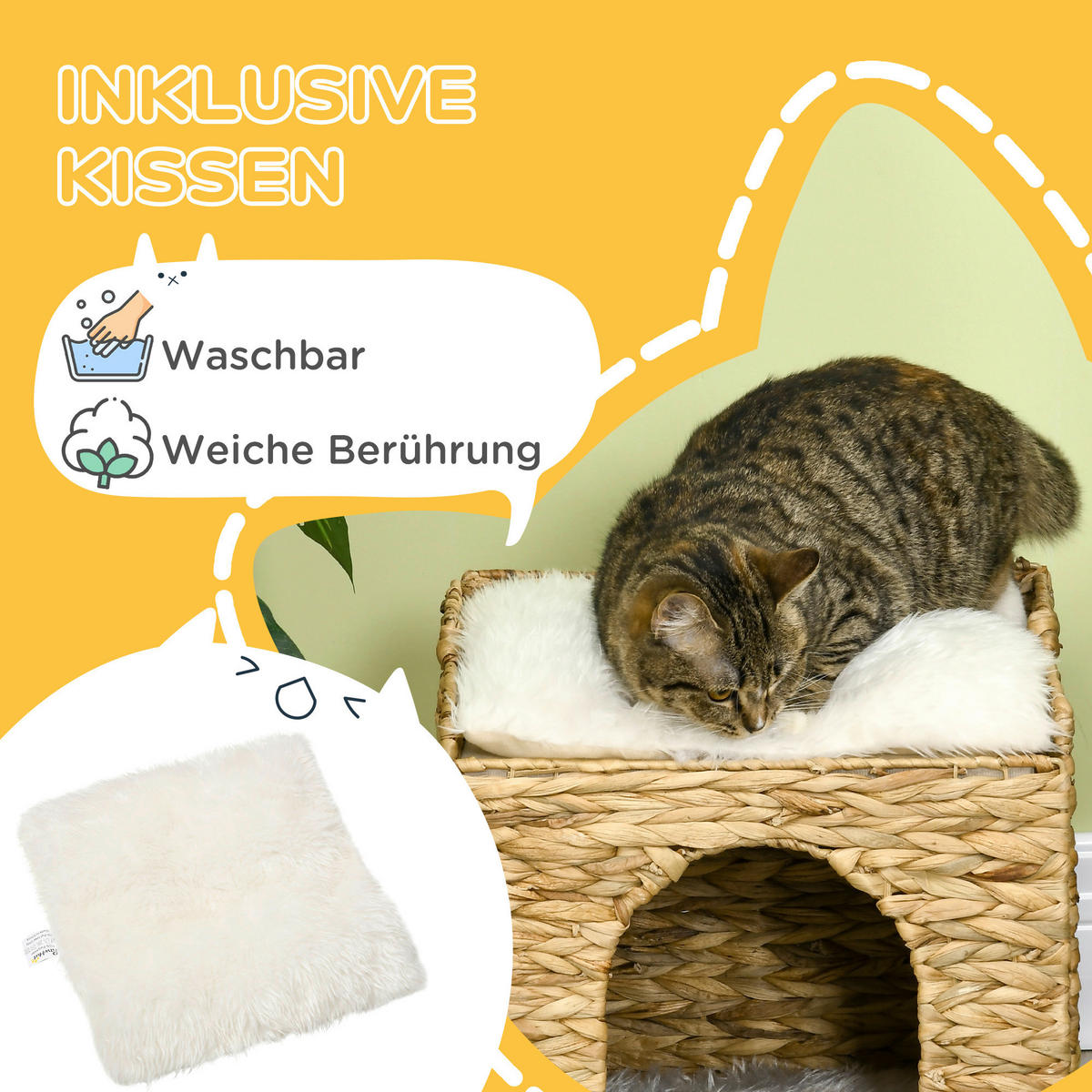PawHut Katzen-Zubehör braun Polypropylen B/H/L: ca. 37,5x37,5x41,5 cm Rattan_Katzenhaus - braun (41,50/37,50/37,50cm) - PawHut