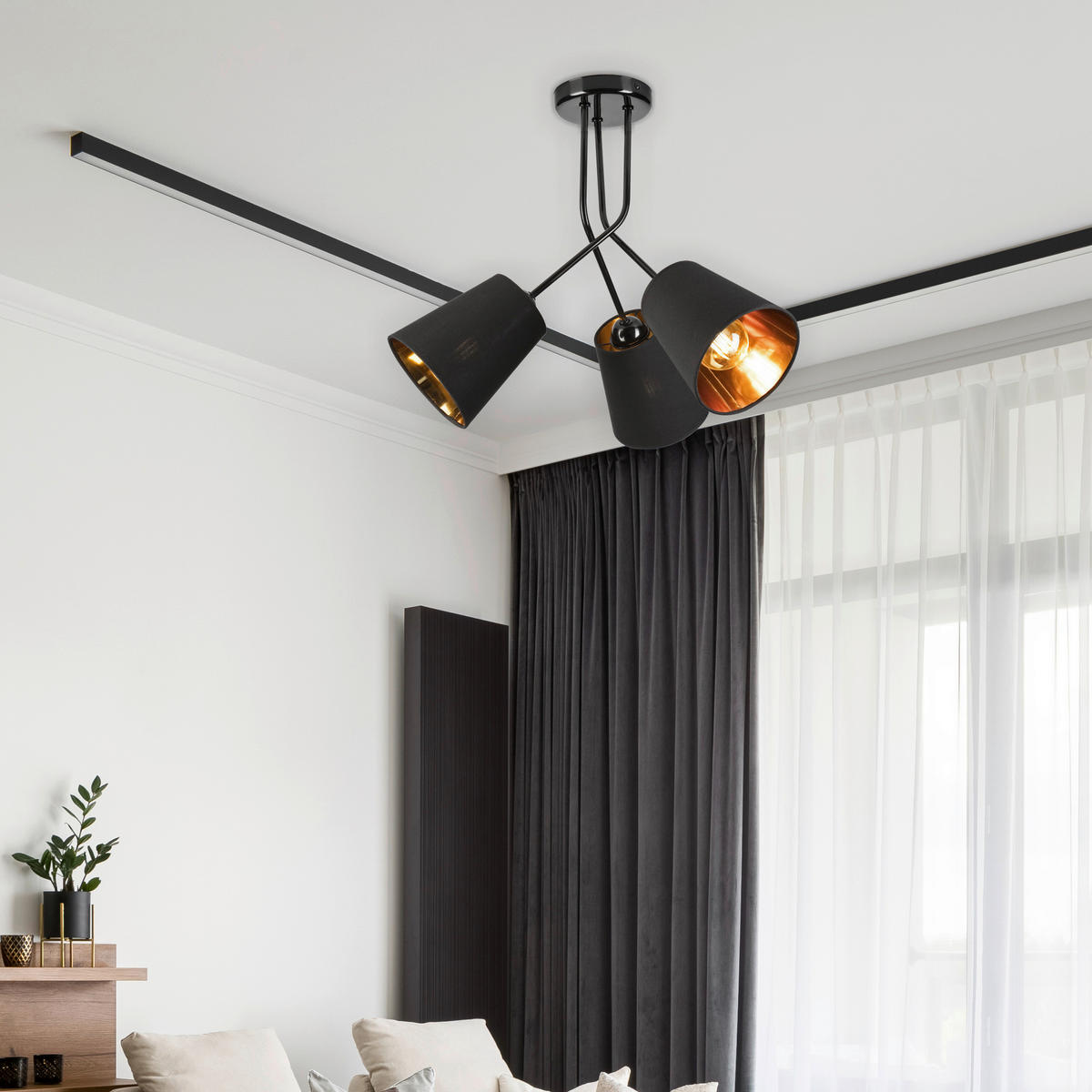 Lamkur Deckenleuchte schwarz Stahl B/H/L: ca. 55x45x55 cm E27 3 Brennstellen IRMA - schwarz (55,00/55,00/45,00cm) - Lamkur