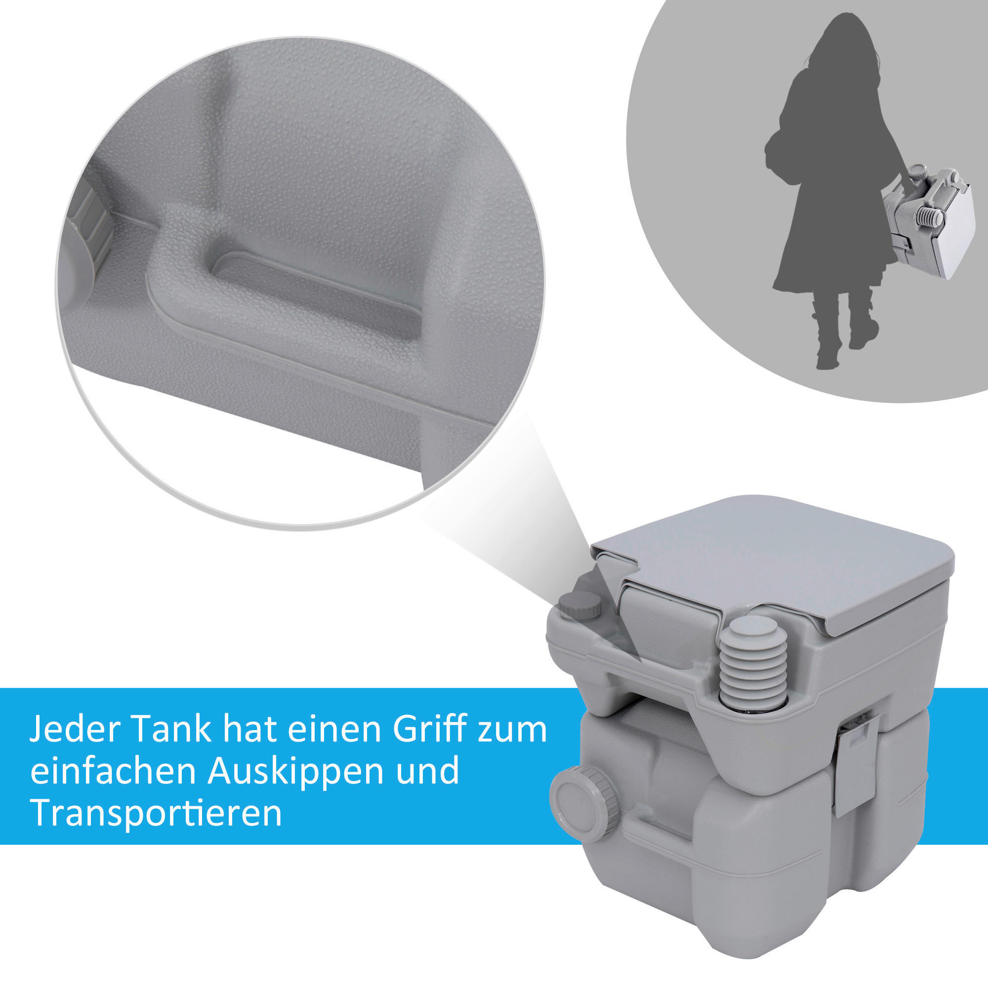 Outsunny Campingtoilette B/H/L: ca. 41x42,5x35,5 cm Campingtoilette - grau (35,50/41,00/42,50cm) - Outsunny