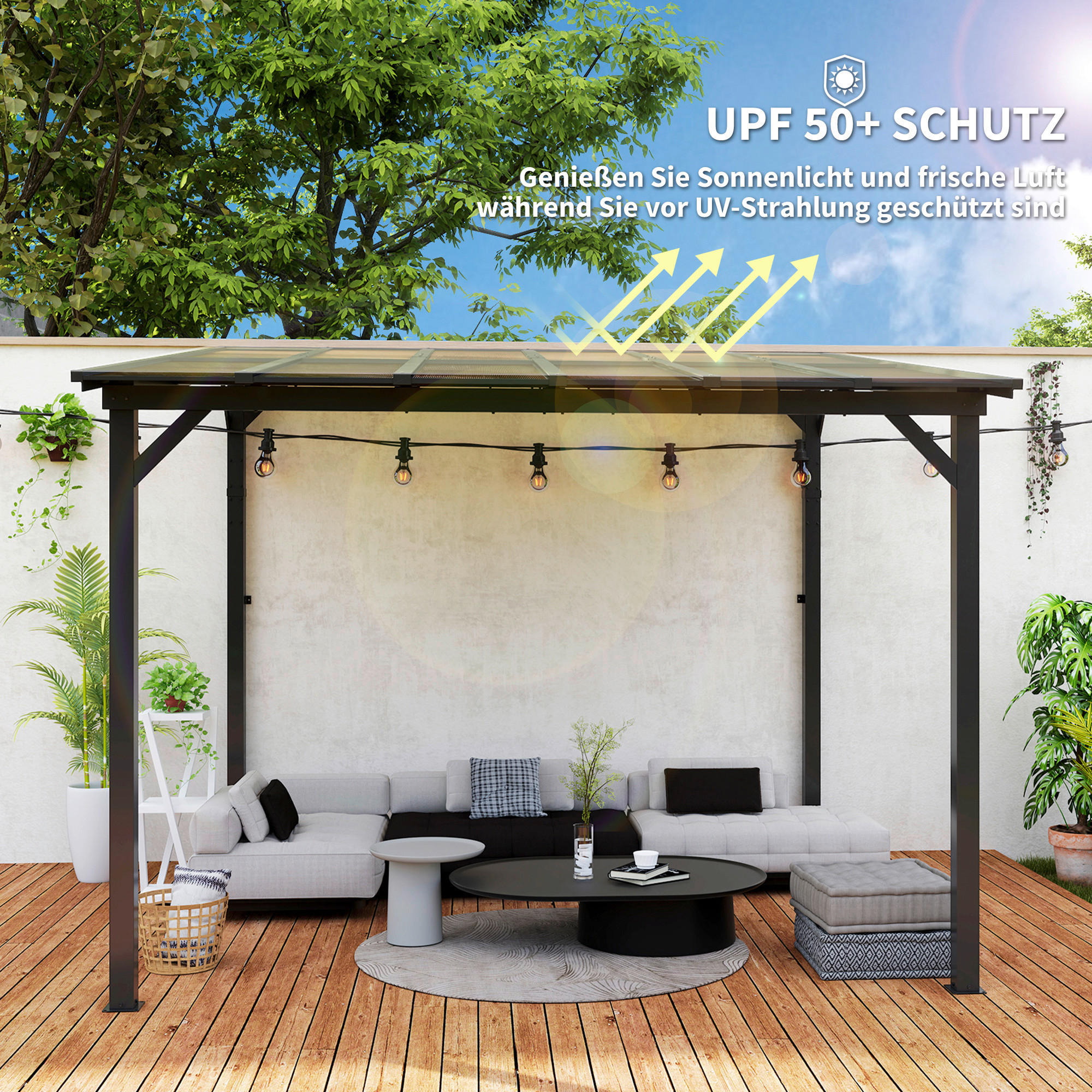 Thumbnail - Outsunny Pergola dunkelgrau Metall B/H/L: ca. 294x258x306 cm