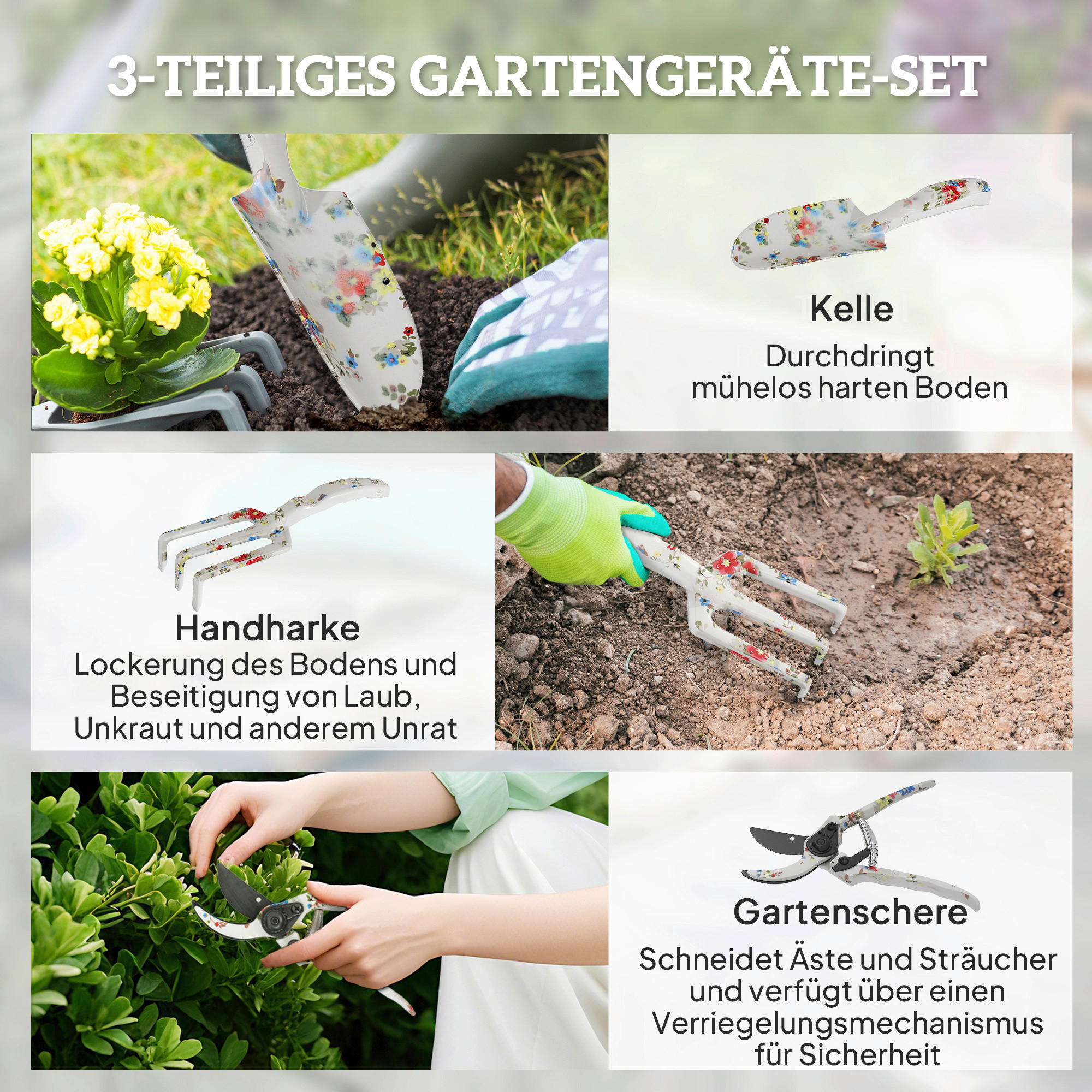 Thumbnail - Outsunny Gartenwerkzeug-Set mehrfarbig Metall B/H/L: ca. 7x3x26,5 cm