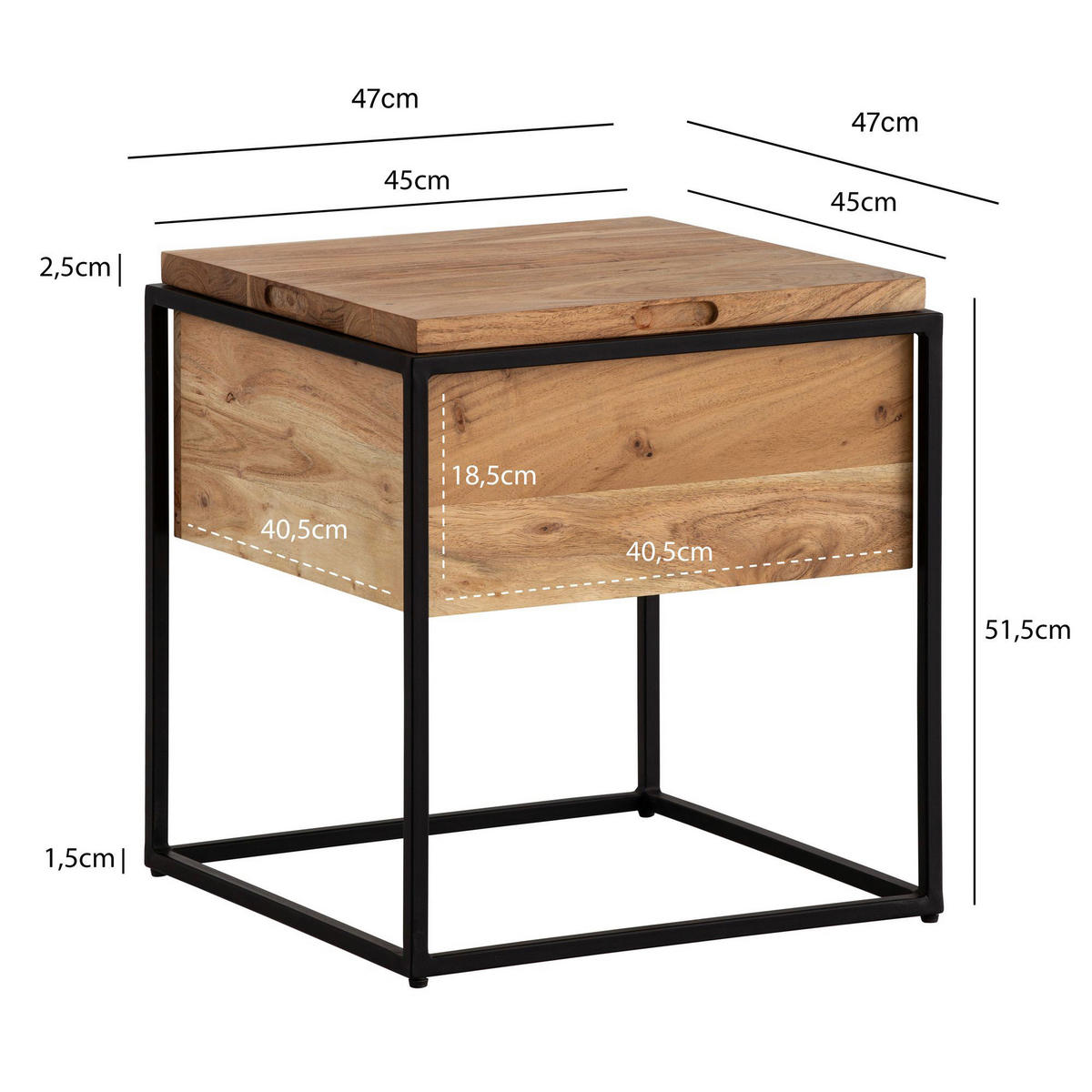 Beistelltisch Akazie B/H/T: ca. 47x52x47 cm Beistelltisch - (47,00/52,00/47,00cm) - Wohnling