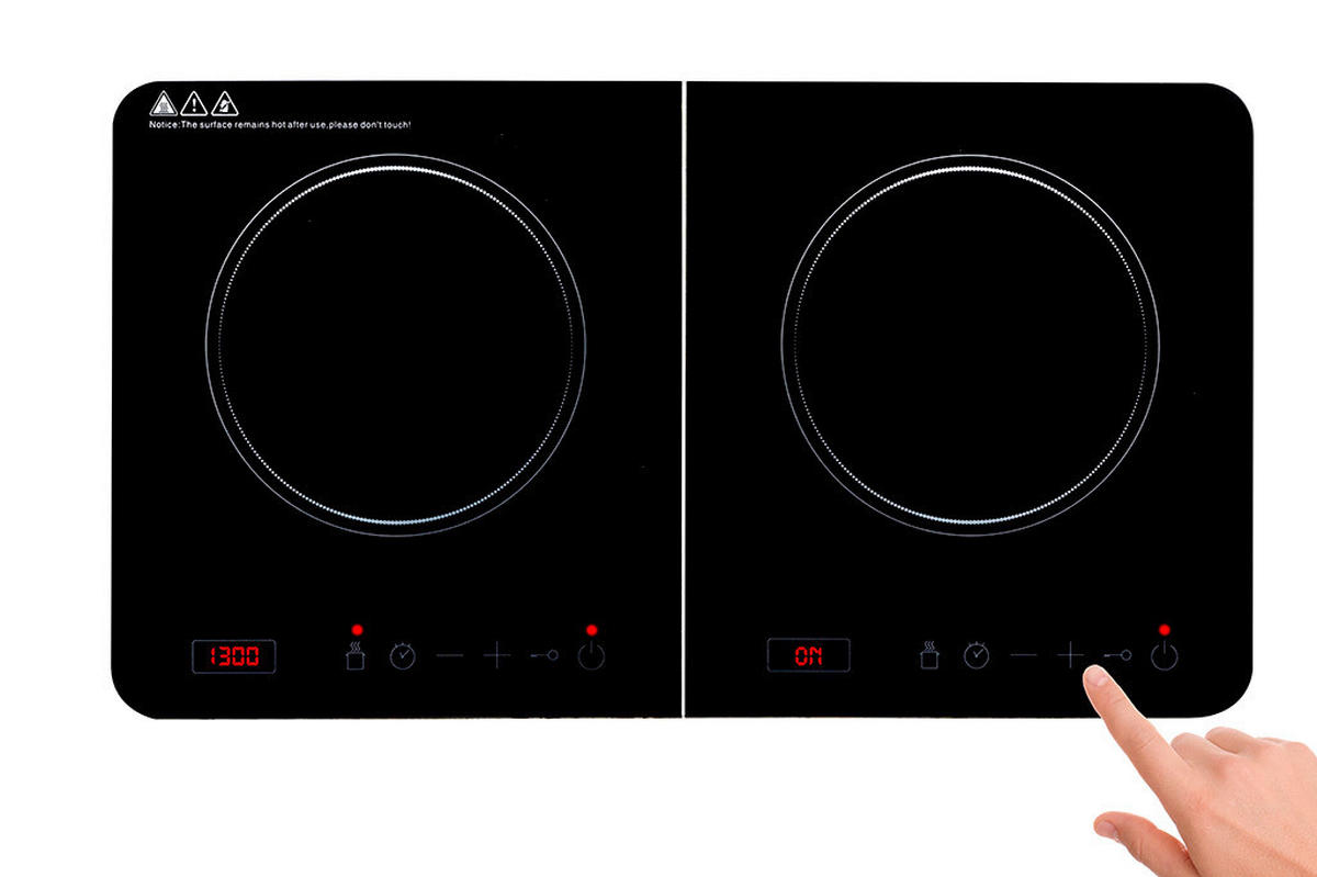 alpina Induktions-Kochplatte 18303 schwarz Metall B/H/T: ca. 56x5x31 cm Doppel-Induktionskochplatte 18303 - weiß/schwarz (56,00/5,00/31,00cm) - alpina