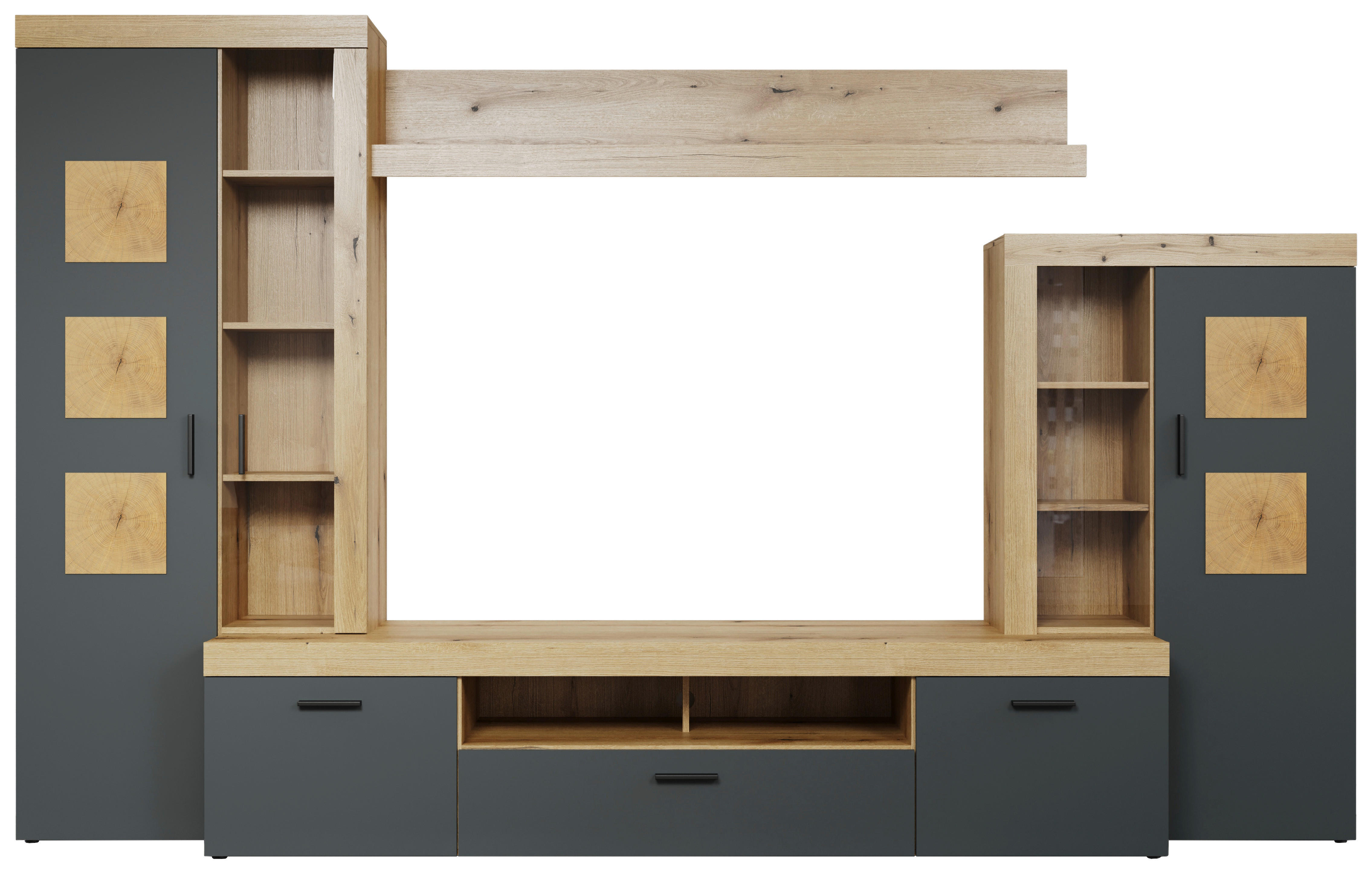 Wohnwand Tyler Eiche Evoke Coast Nachbildung anthrazit B/H/T: ca. 331x206x50 cm Tyler - Eiche/anthrazit (331,00/206,00/50,00cm)