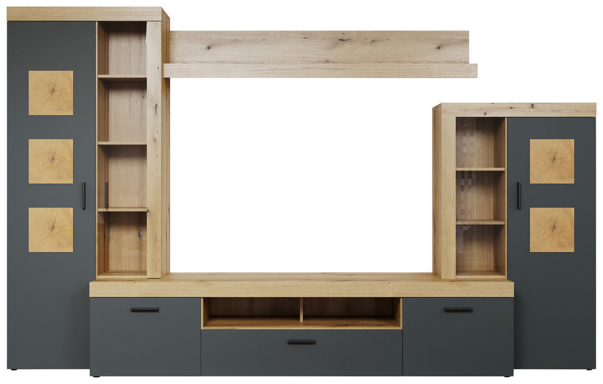 Wohnwand Tyler Eiche Evoke Coast Nachbildung anthrazit B/H/T: ca. 331x206x50 cm Tyler - Eiche/anthrazit (331,00/206,00/50,00cm)