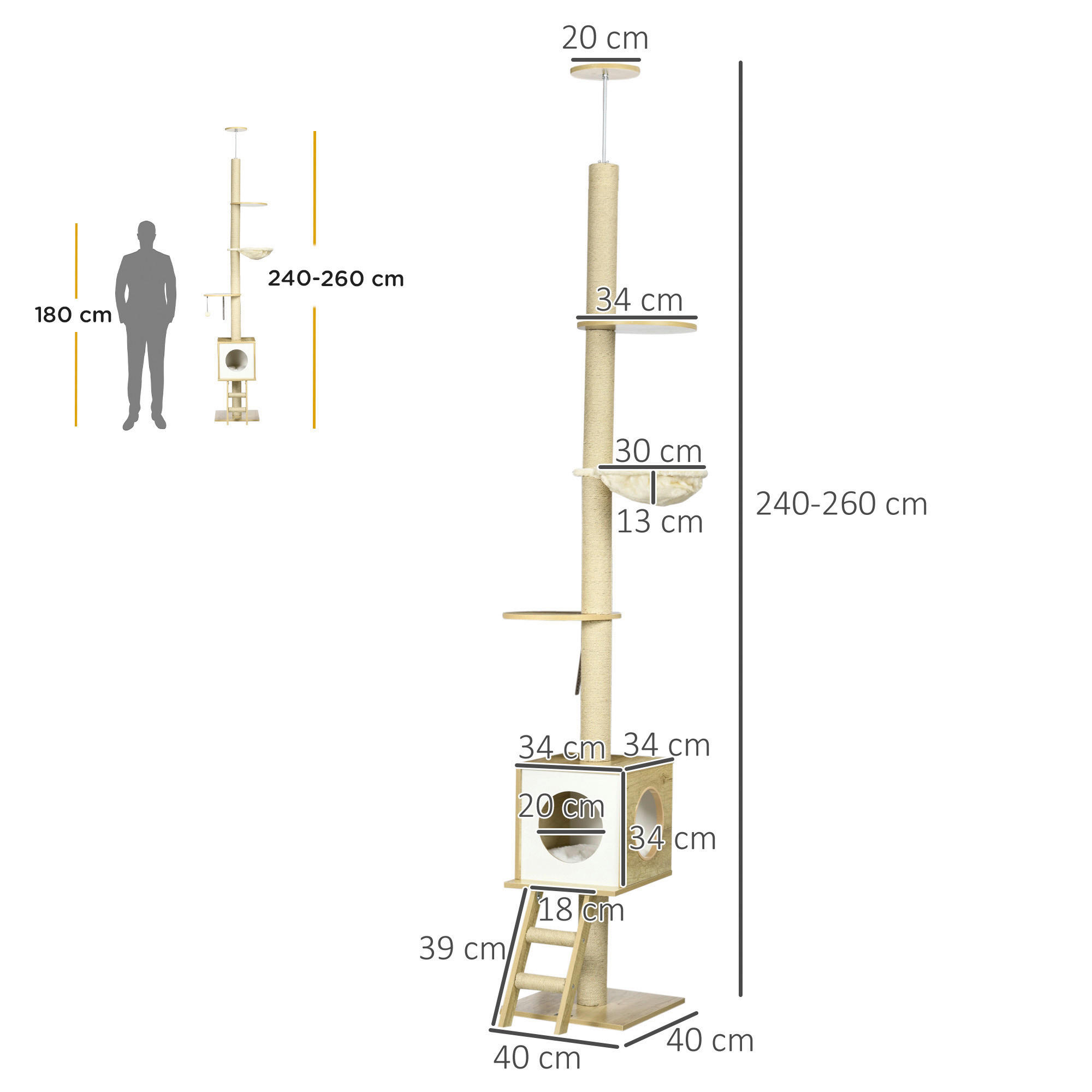 PawHut Kratzbaum braun Spanplatte B/H/L: ca. 40x40x260 cm Kratzbaum - braun (260,00/40,00/40,00cm) - PawHut
