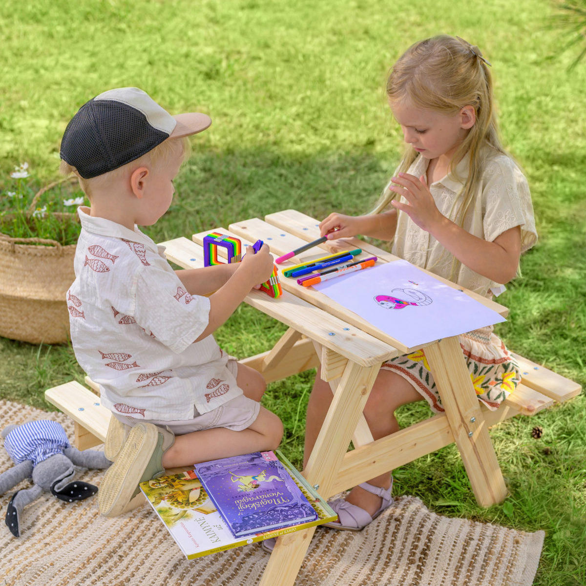 Timbela Kindersitzgarnitur M012 natur Holz B/H/L: ca. 60x50x81 cm M012 - natur (81,00/60,00/50,00cm) - Timbela