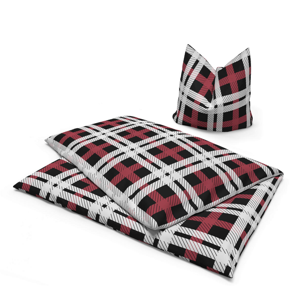 Microfaser Bettwäsche Fleece Bettwäsche_Fleece Karos 135x200cm - weiß/rot (135,00/200,00cm)