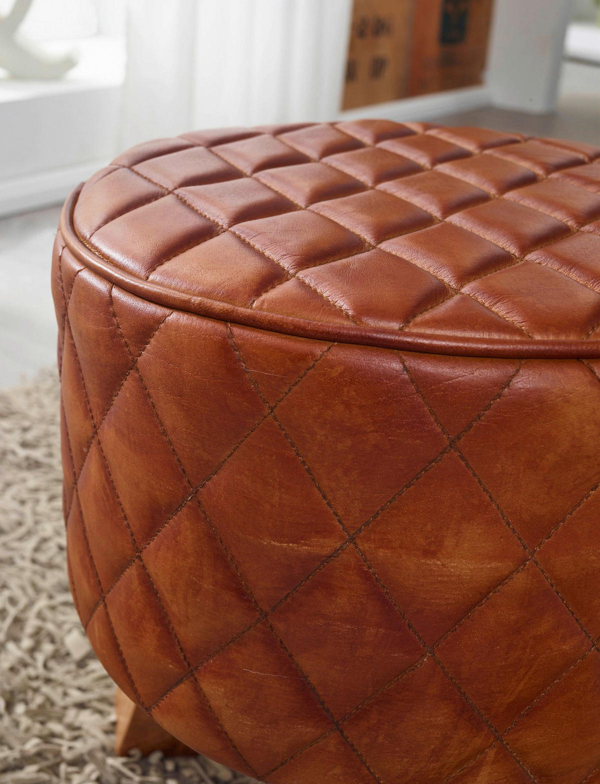 Wohnling Sitzhocker braun natur Leder Echtholz B/H/T: ca. 35x46x35 cm Sitzhocker - braun/natur (35,00/46,00/35,00cm) - Wohnling