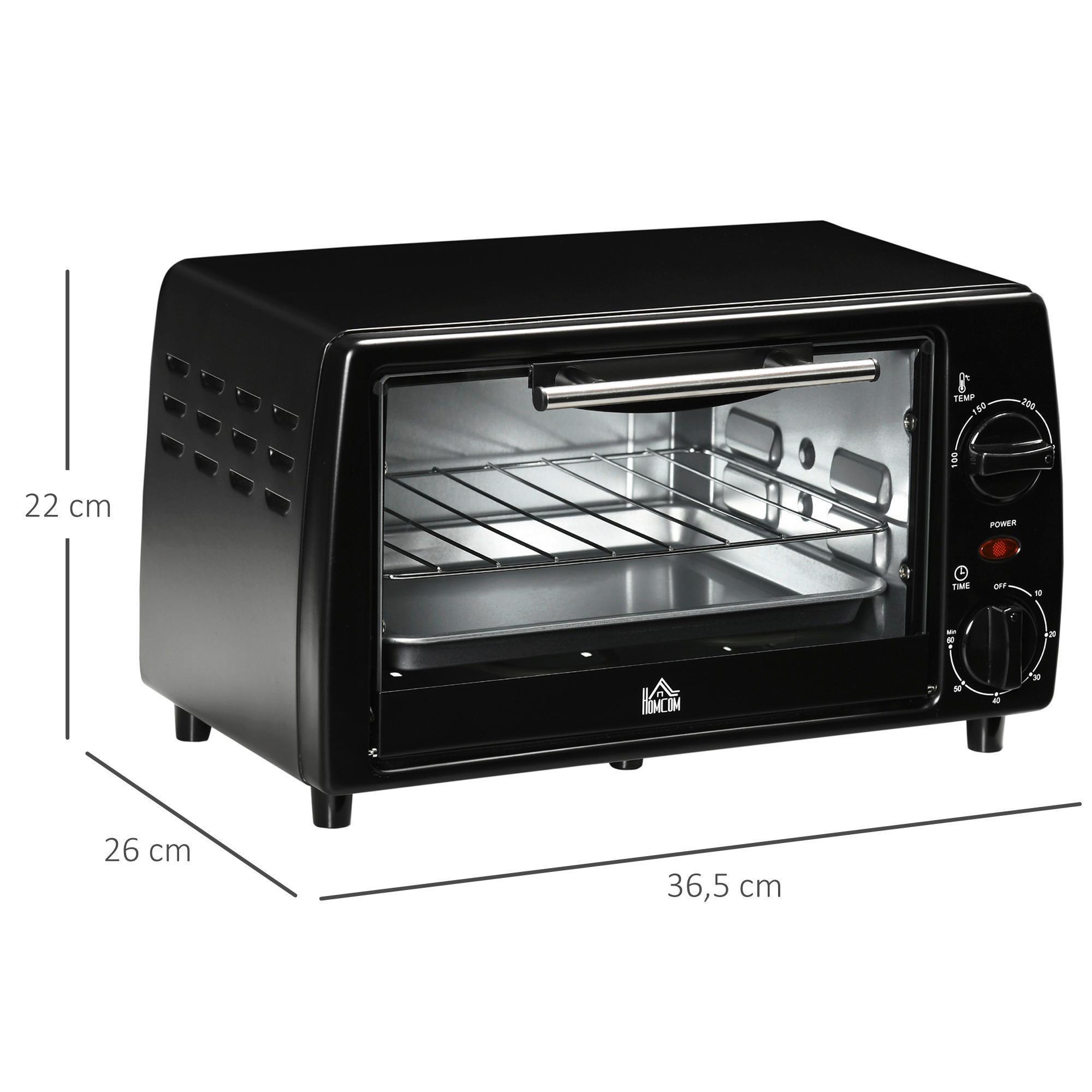 HOMCOM Küchengerät schwarz Edelstahl B/H/L: ca. 26x36,5x22 cm Minibackofen - schwarz (22,00/26,00/36,50cm) - HOMCOM