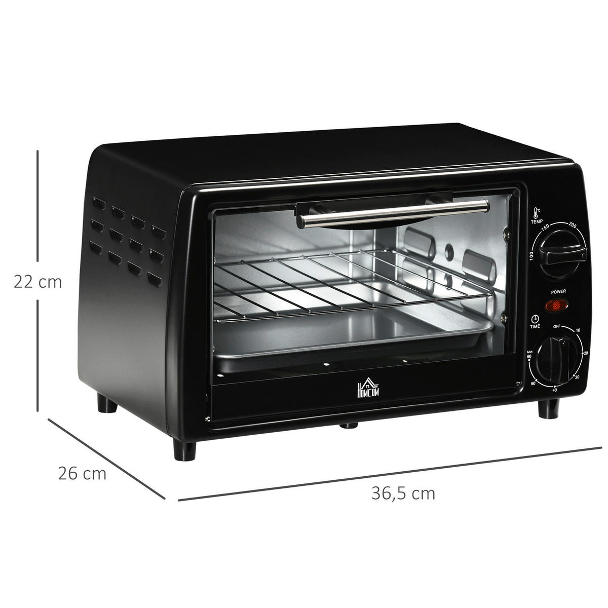 HOMCOM Küchengerät schwarz Edelstahl B/H/L: ca. 26x36,5x22 cm Minibackofen - schwarz (22,00/26,00/36,50cm) - HOMCOM