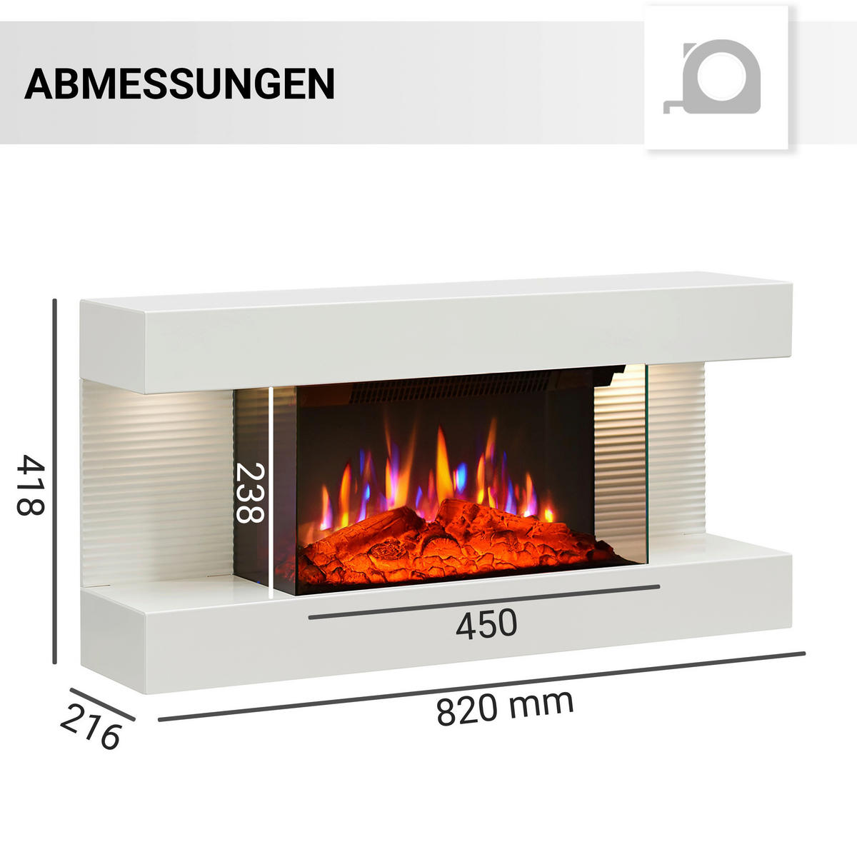 Balderia Elektrischer-Kamin weiß Metall B/H/T: ca. 82x41,8x21,6 cm IDA - weiß (82,00/41,80/21,60cm) - Balderia
