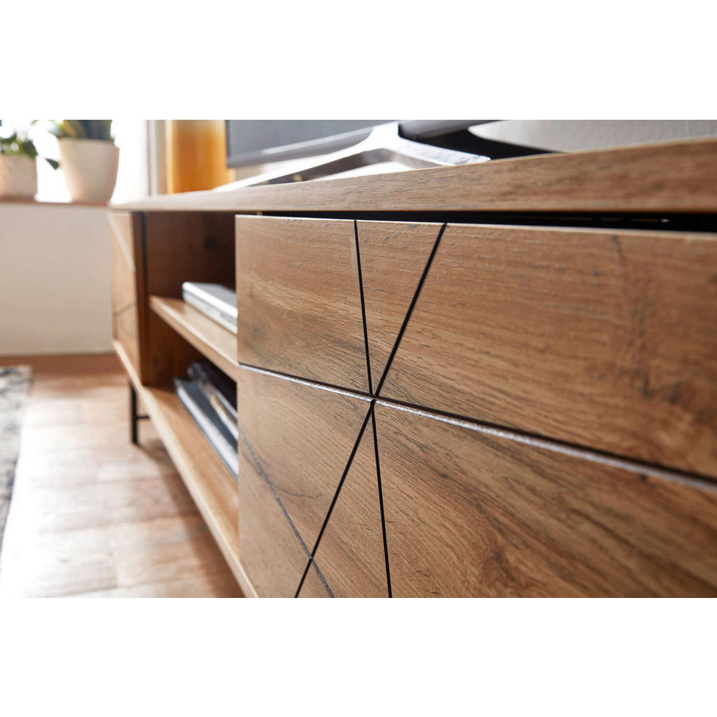 Thumbnail - Lowboard Eiche Nachbildung schwarz pulverbeschichtet B/H/T: ca. 160x45x40 cm