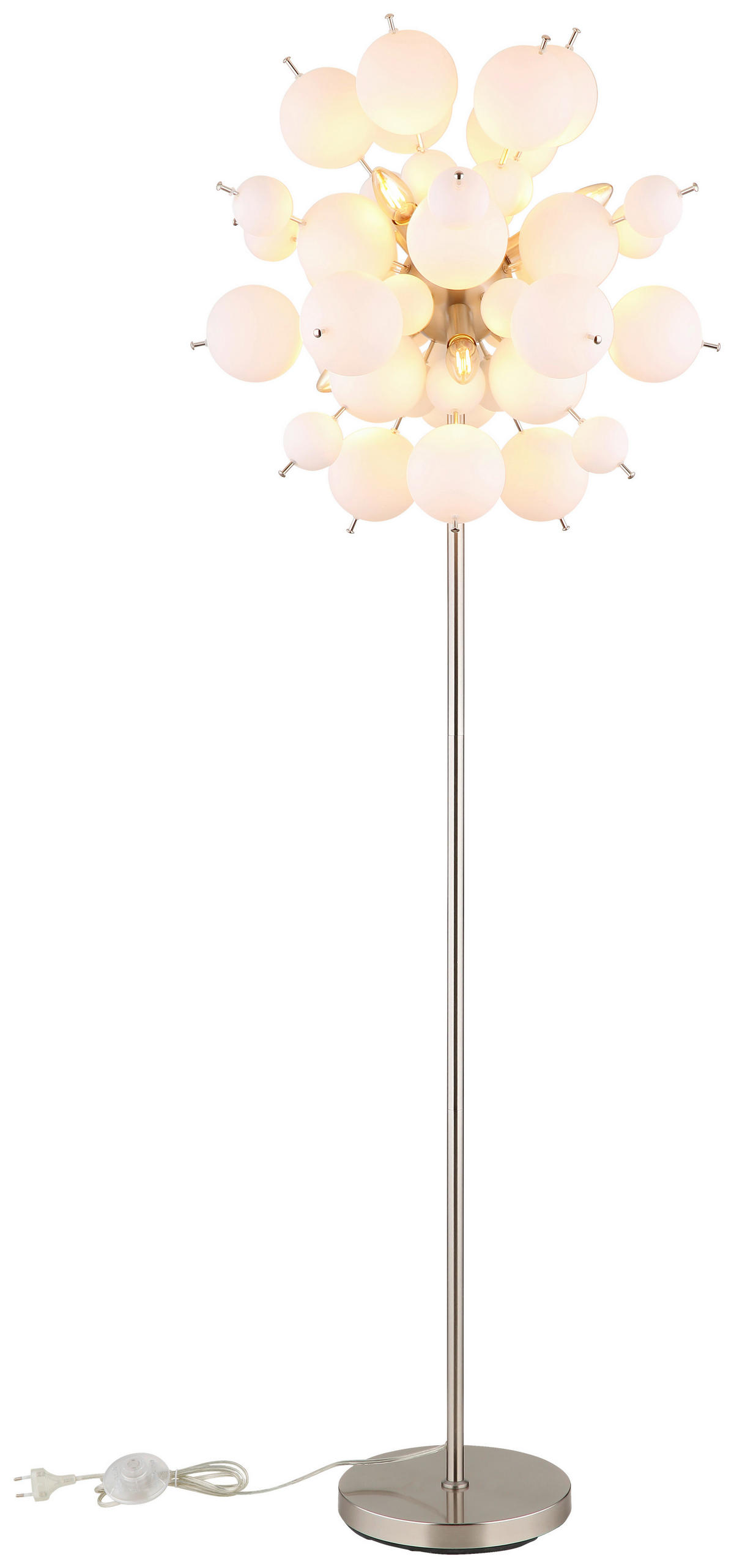 GLOBO Stehleuchte nickel matt Metall Glas H/D: ca. 155x55 cm E14 6 Brennstellen UDO - nickel matt (55,00/155,00cm) - GLOBO