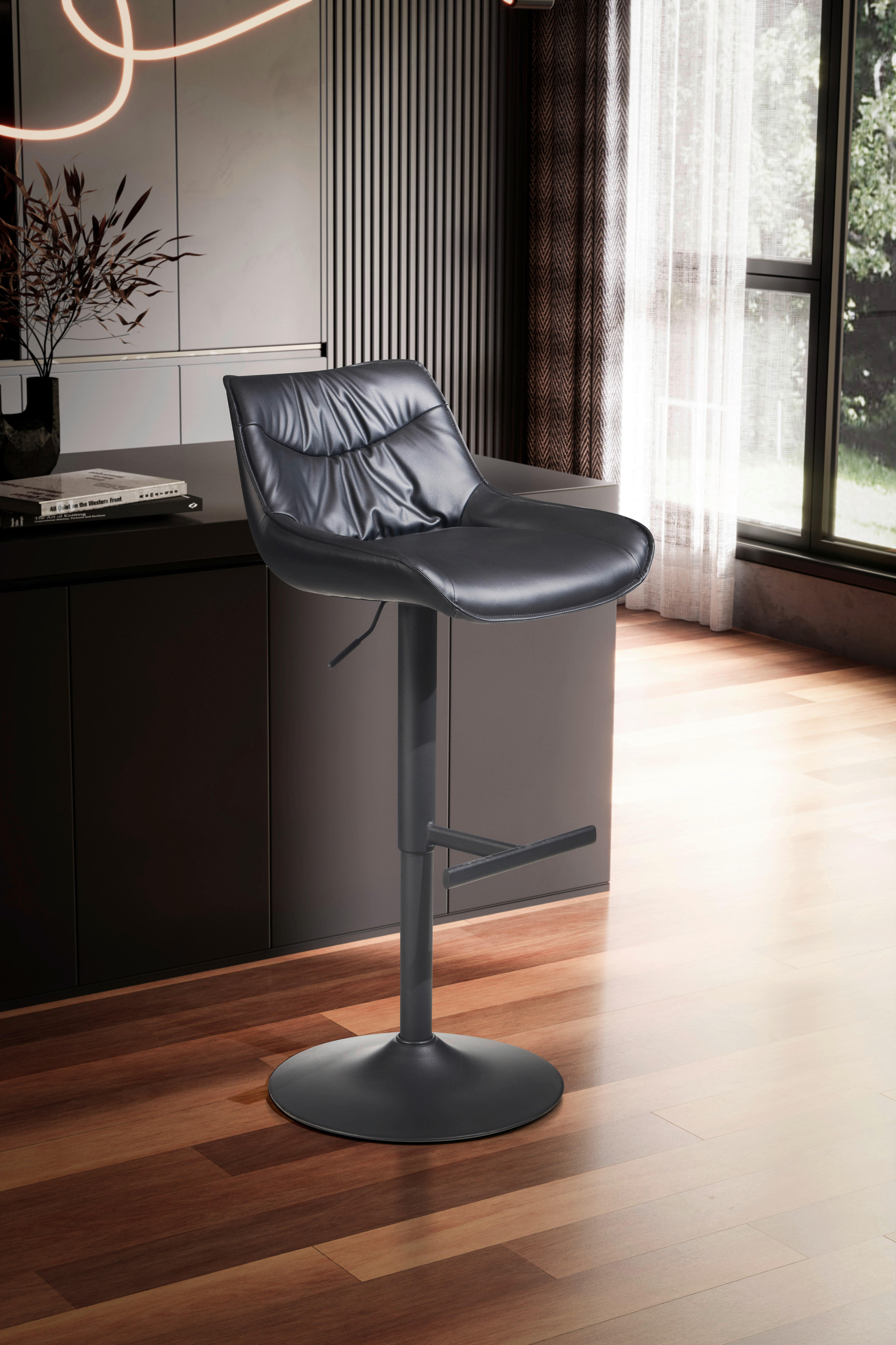 Barhocker schwarz schwarz Kunstleder Eisen B/H/T: ca. 45x106x55 cm Barhocker - schwarz (45,00/106,00/55,00cm) - Wohnling