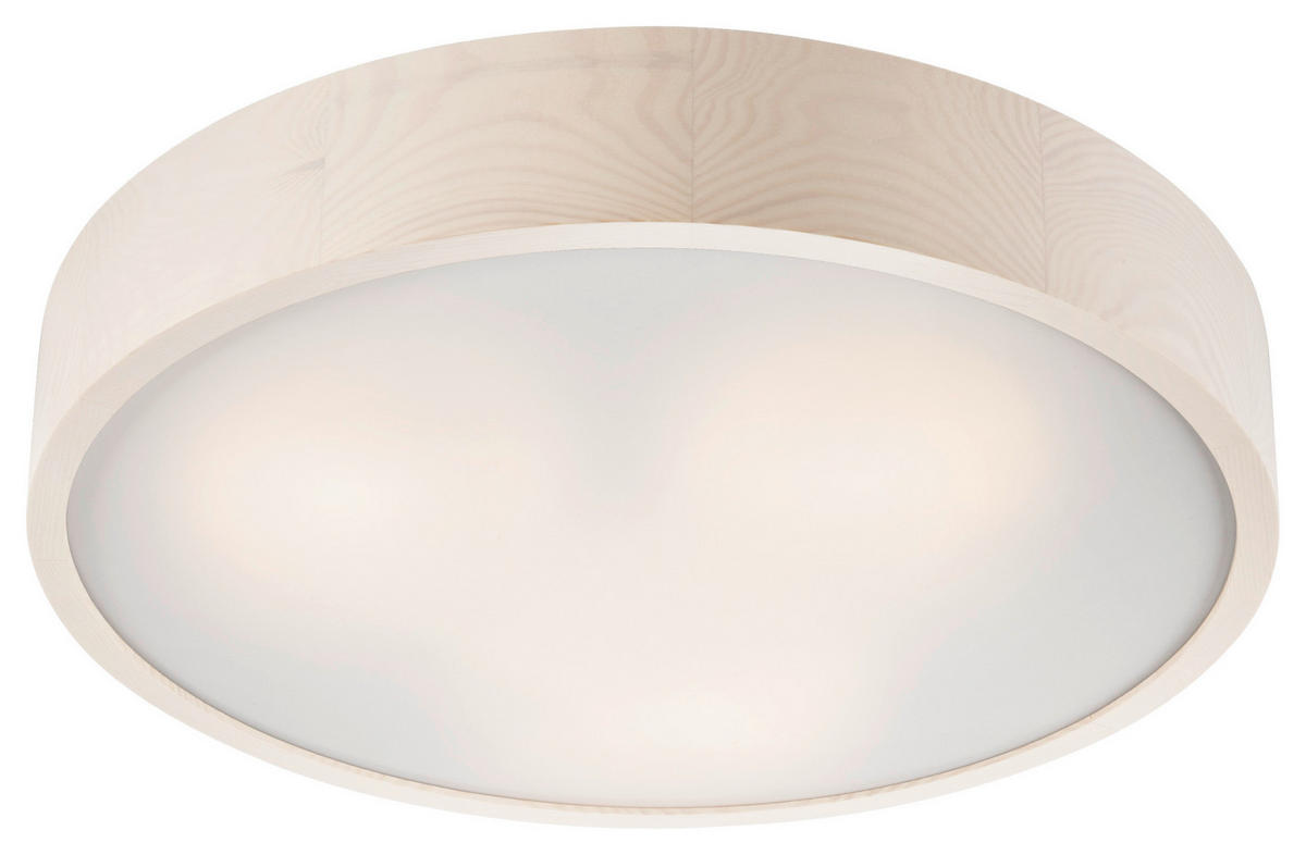 Lamkur Deckenleuchte weiß Glas Holz B/H/L: ca. 48,5x12x48,5 cm 3 Brennstellen Eveline - weiß (48,50/48,50/12,00cm) - Lamkur