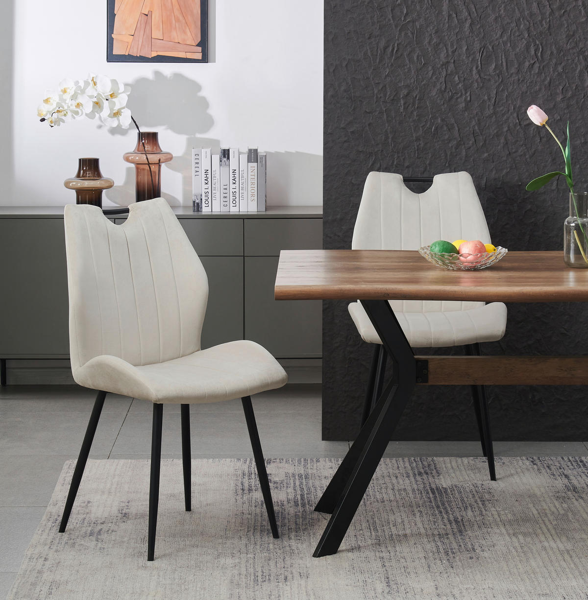 Stuhl CHRISTIN, 2er Set creme schwarz B/H/T: ca. 52x58x75 cm CHRISTIN, 2er Set - creme/schwarz (52,00/58,00/75,00cm) - xonox.home