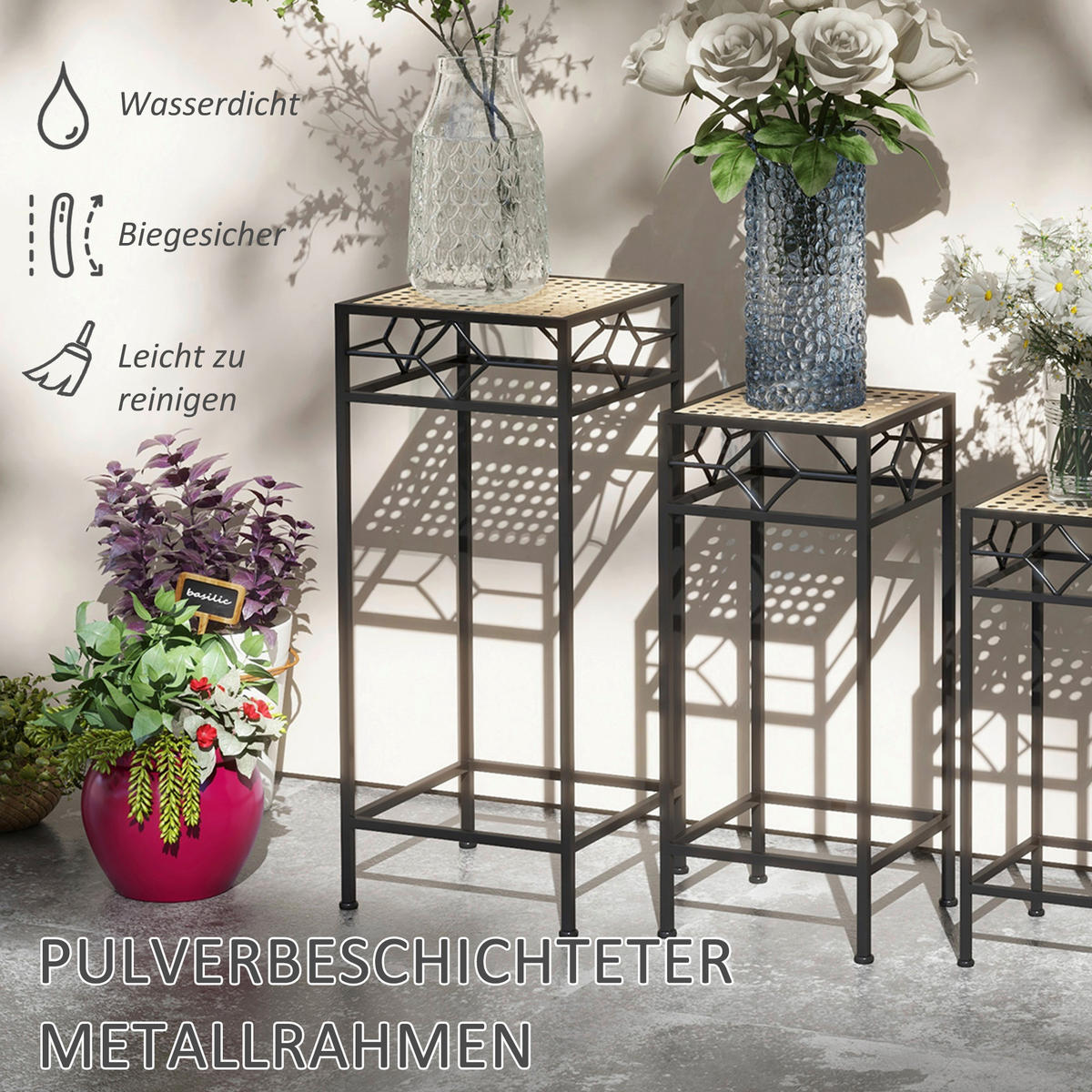 Outsunny Pflanzständer gold Edelstahl B/H/L: ca. 28x28x66 cm Blumenständer-Set - gold (66,00/28,00/28,00cm) - Outsunny