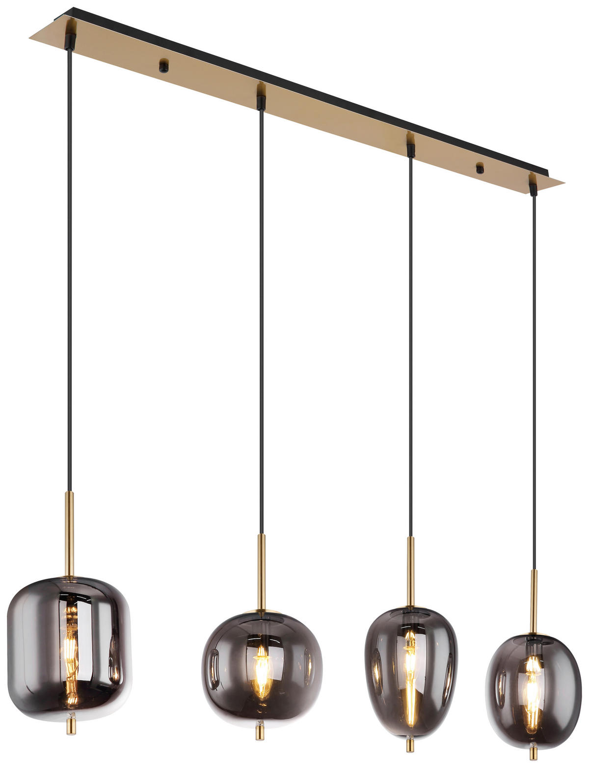 GLOBO Pendelleuchte BLACKY 15345-4MM messing Metall Rauchglas B/H/L: ca. 18,5x120x110 cm E14 4 Brennstellen Pendelleuchte_Blacky 4flg. - messing (110,00/18,50/120,00cm) - GLOBO