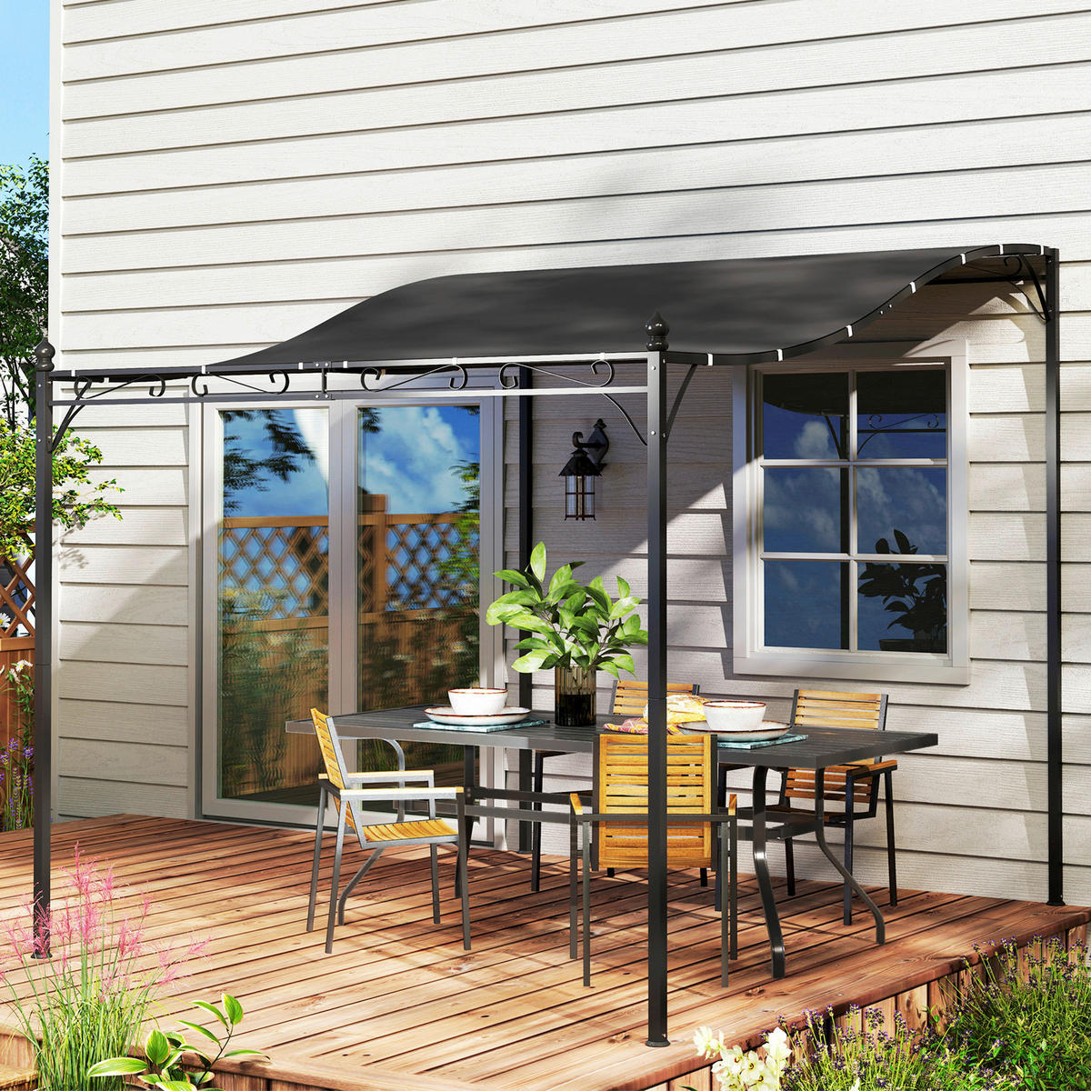 Outsunny Anbaupavillon dunkelgrau Metall B/H/L: ca. 298x250x248 cm Anbaupavillon - dunkelgrau (248,00/298,00/250,00cm) - Outsunny