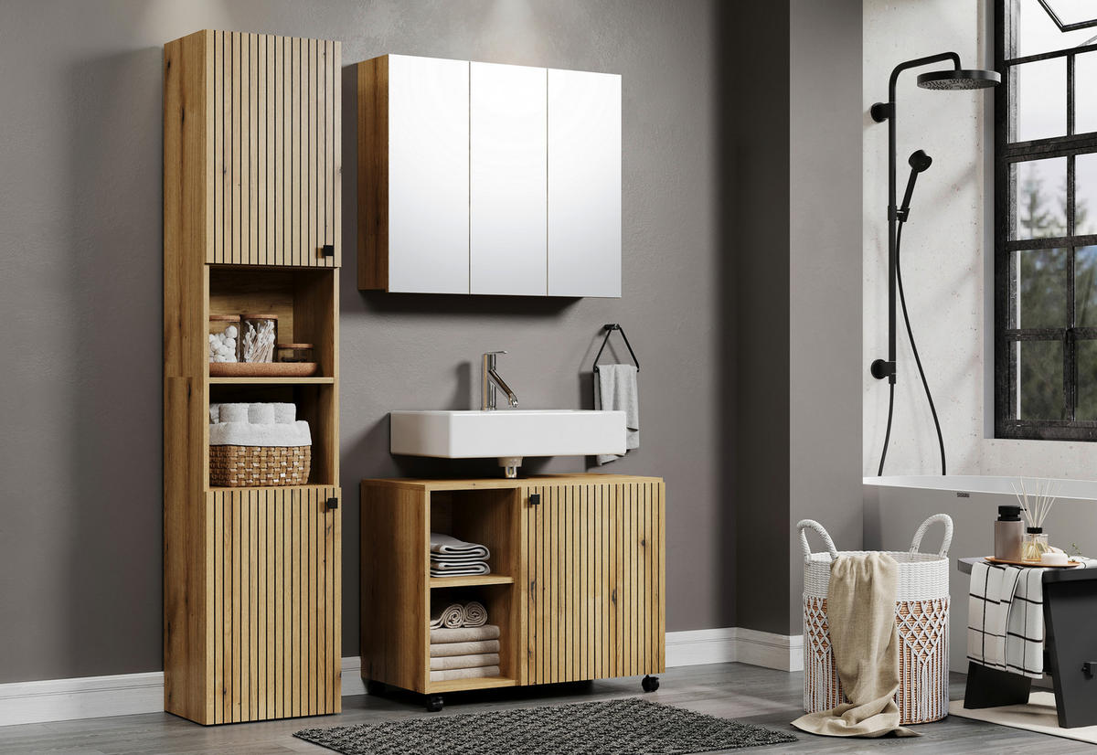 Waschbeckenunterschrank Pure Bliss Eiche Evoke Oak Nachbildung schwarz B/H/T: ca. 80x64x42 cm Pure Bliss - Eiche/schwarz (80,00/64,00/42,00cm)