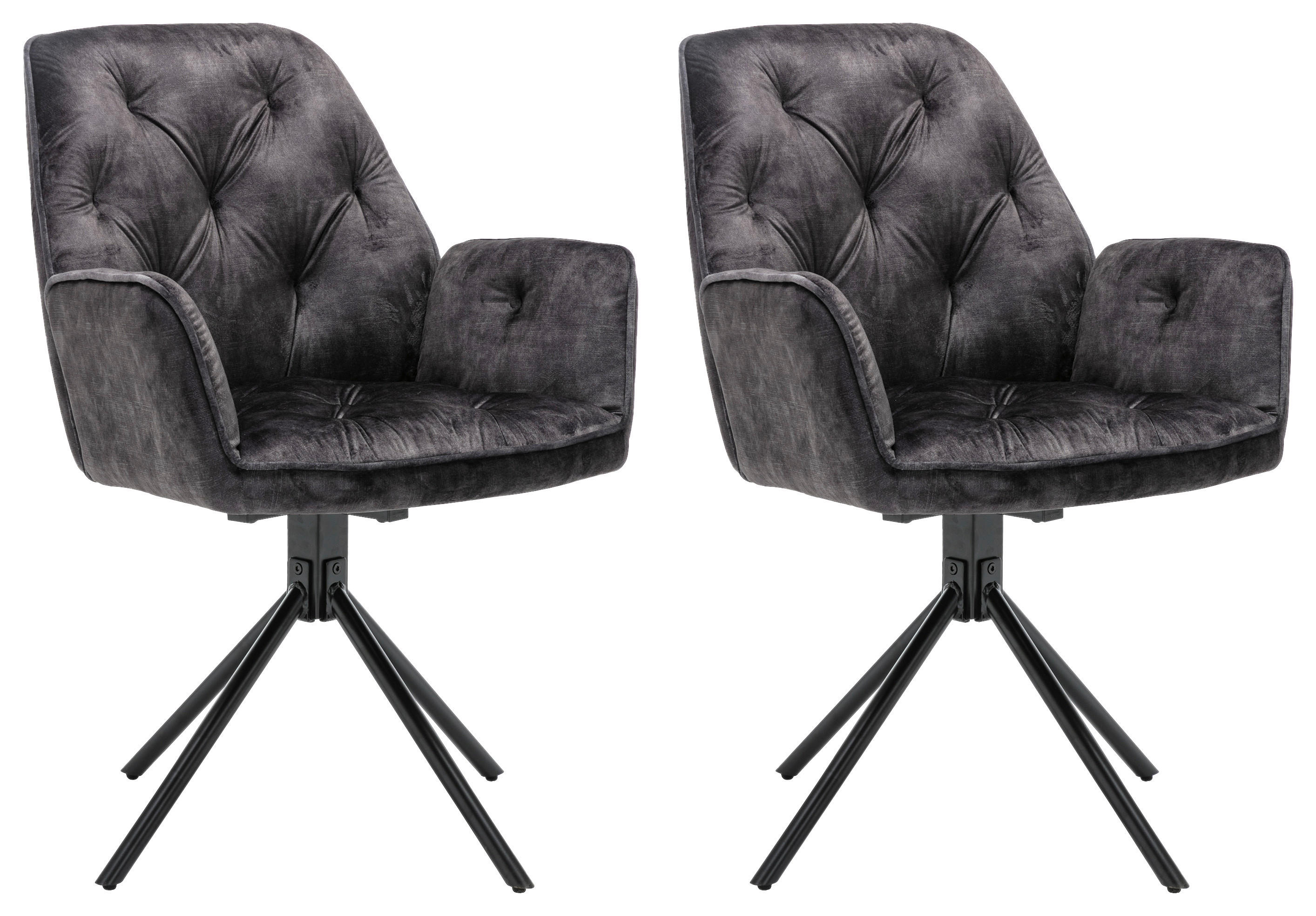 byLIVING Sessel SARINA  2er-Set anthrazit Vintage Samt Metall B/H/T: ca. 59,5x89x62 cm SARINA  2er-Set - anthrazit (59,50/89,00/62,00cm) - byLIVING