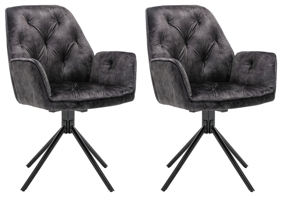 byLIVING Sessel SARINA  2er-Set anthrazit Vintage Samt Metall B/H/T: ca. 59,5x89x62 cm SARINA  2er-Set - anthrazit (59,50/89,00/62,00cm) - byLIVING