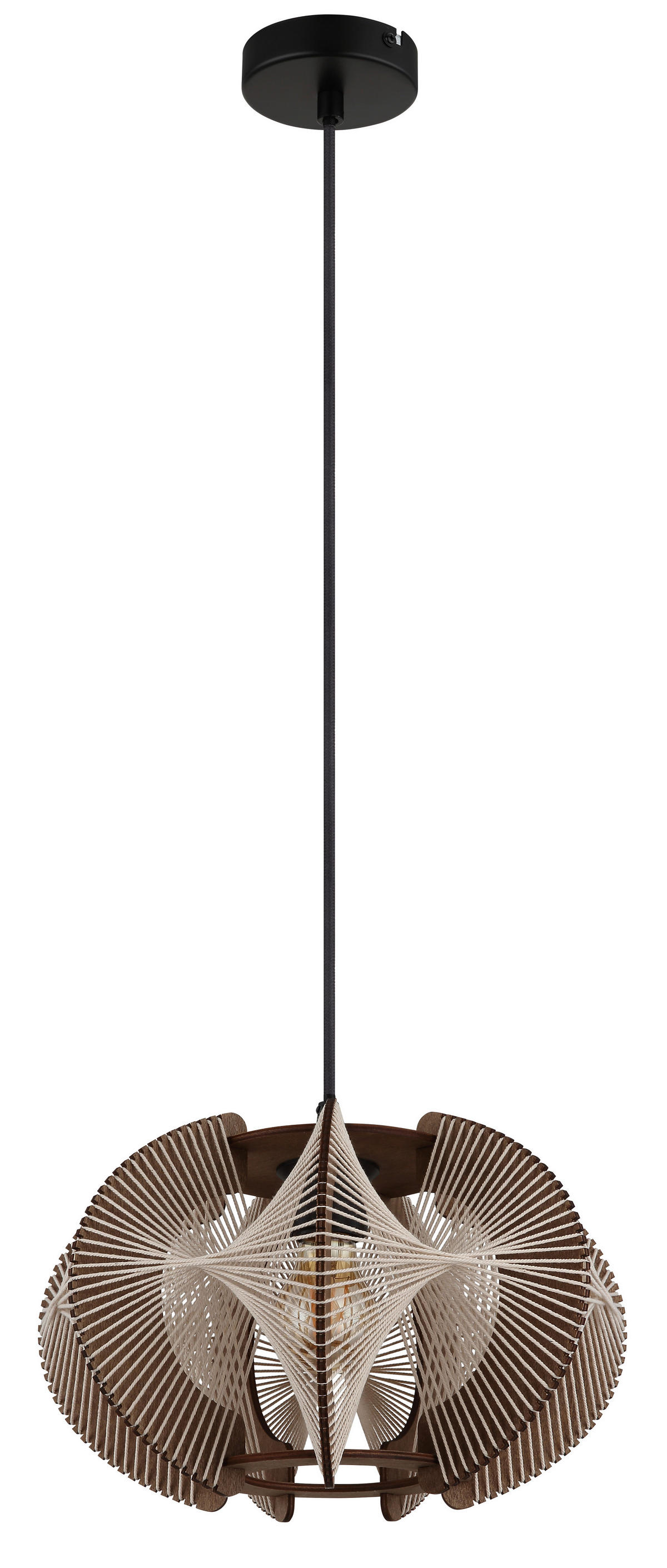 GLOBO Pendelleuchte SAKURA 30533446 natur dunkelbraun schwarz MDF Metall Hanfseil H/D: ca. 150x34 cm E27 1 Brennstellen SAKURA - dunkelbraun/natur (34,00/150,00cm) - GLOBO