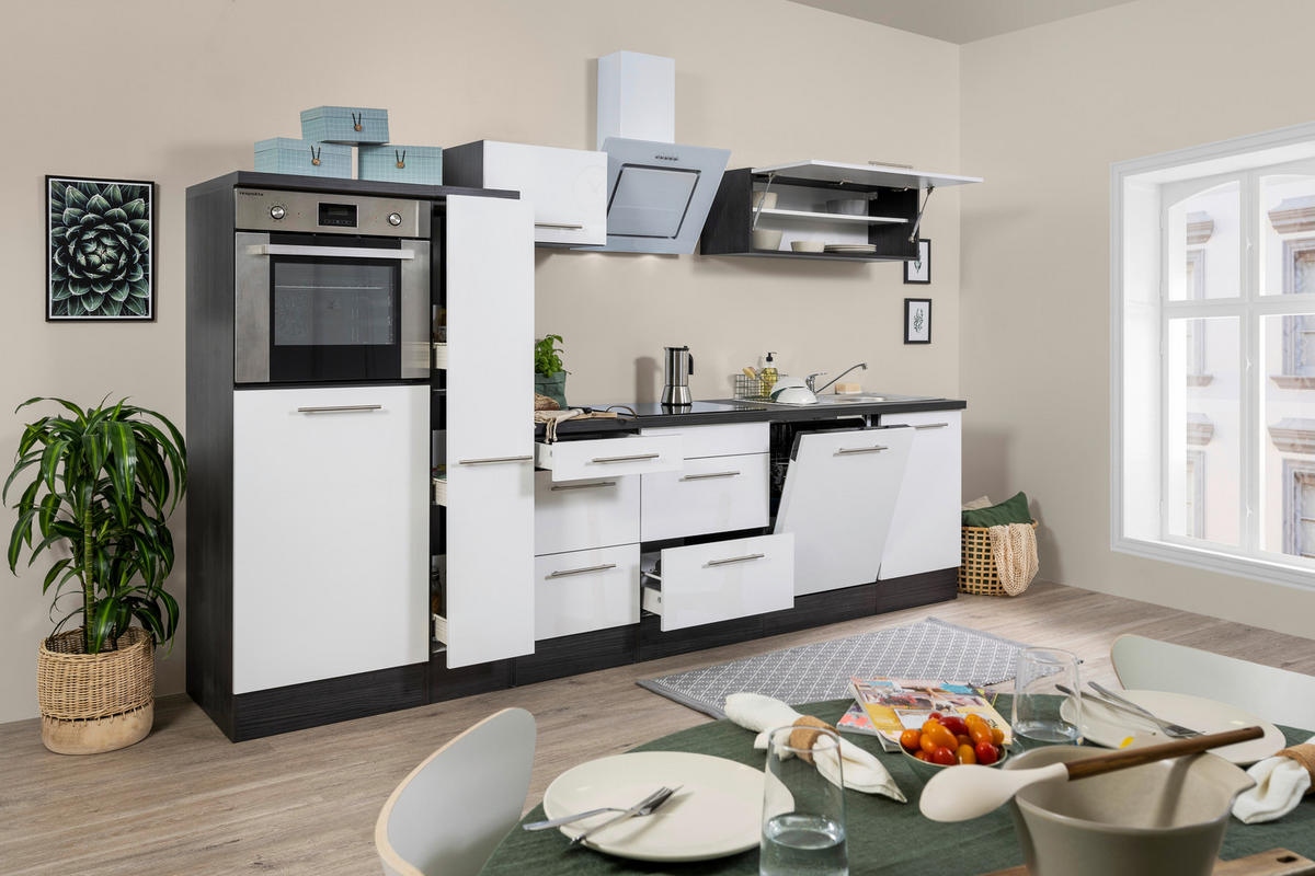 Respekta Küchenblock Amanda weiß Hochglanz B/H/T: ca. 310x200x60 cm Amanda - weiß/Edelstahloptik (310,00/200,00/60,00cm) - Respekta