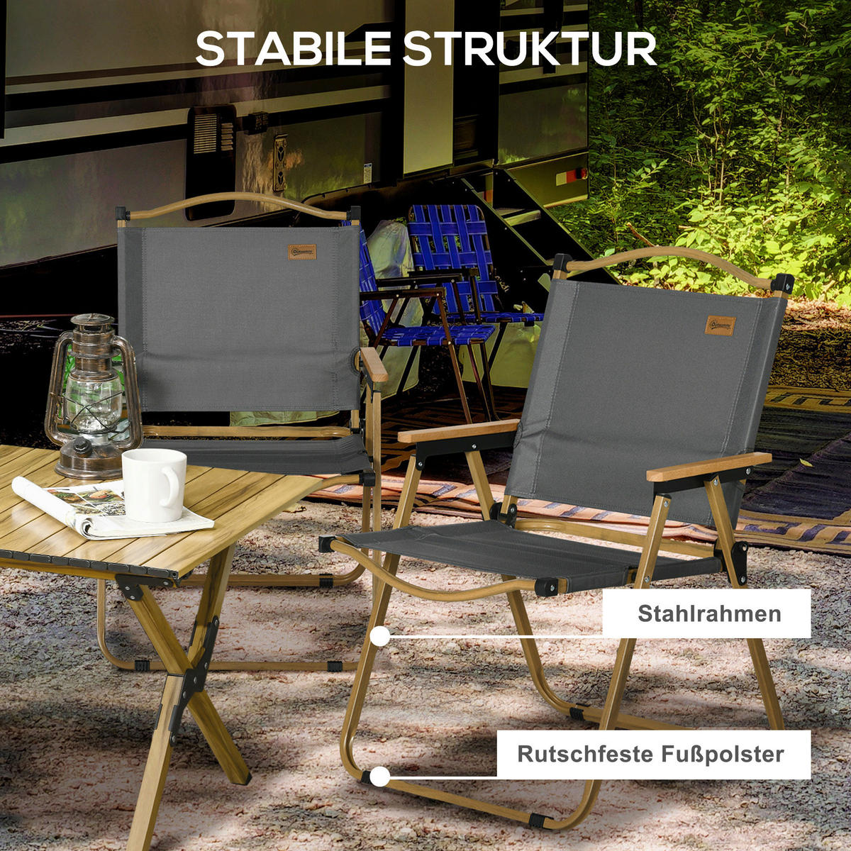 Outsunny Campinstuhl 2er Set dunkelgrau Stoff B/H/L: ca. 59x78x54 cm Campingstuhl 2er Set - dunkelgrau (54,00/59,00/78,00cm) - Outsunny