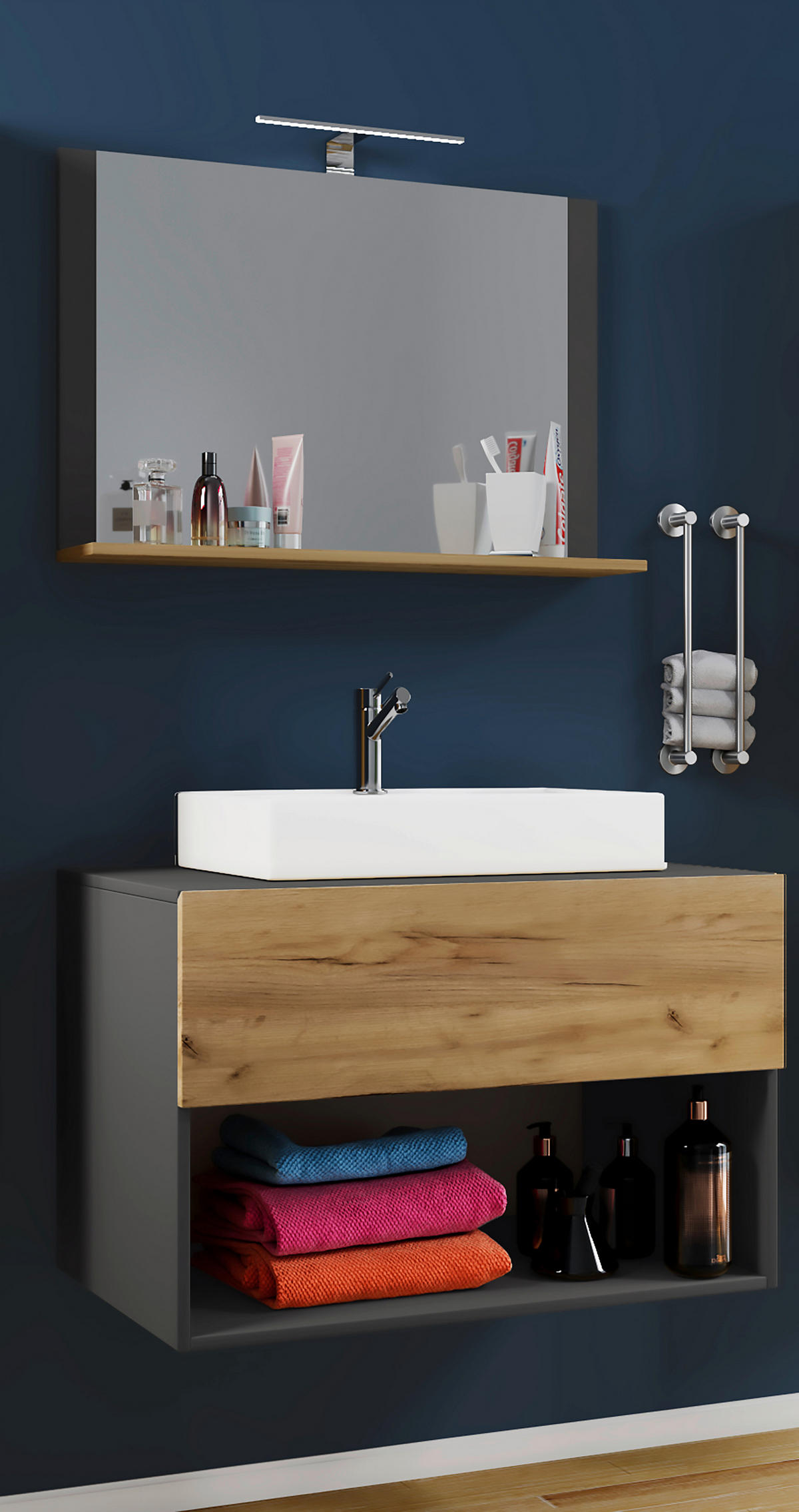 Waschplatz 3tlg-Lendas Eiche Honig Nachbildung anthrazit B/H/T: ca. 80x107x52 cm 3tlg-Lendas - Eiche/anthrazit (80,00/107,00/52,00cm) - VCM Möbel