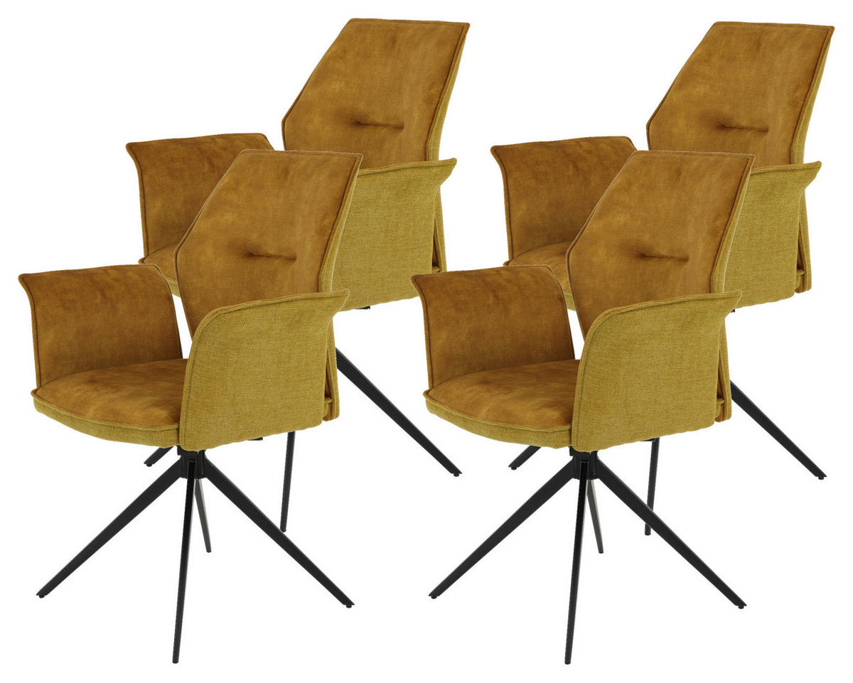 Armlehnstuhl 4er Set SUSANNE gold Vintage schwarz Webstoff Microfaser Metall B/H/T: ca. 65x92x64 cm 4er Set SUSANNE - gold/schwarz (65,00/92,00/64,00cm) - Hela