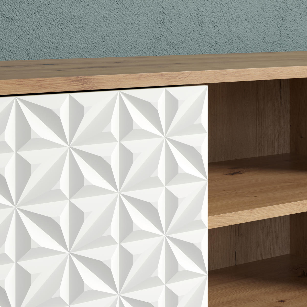 TV-Lowboard Aventura weiß matt Eiche Artisan Nachbildung B/H/T: ca. 154x52x40 cm Aventura - Eiche/weiß (154,00/52,00/40,00cm) - Trendteam