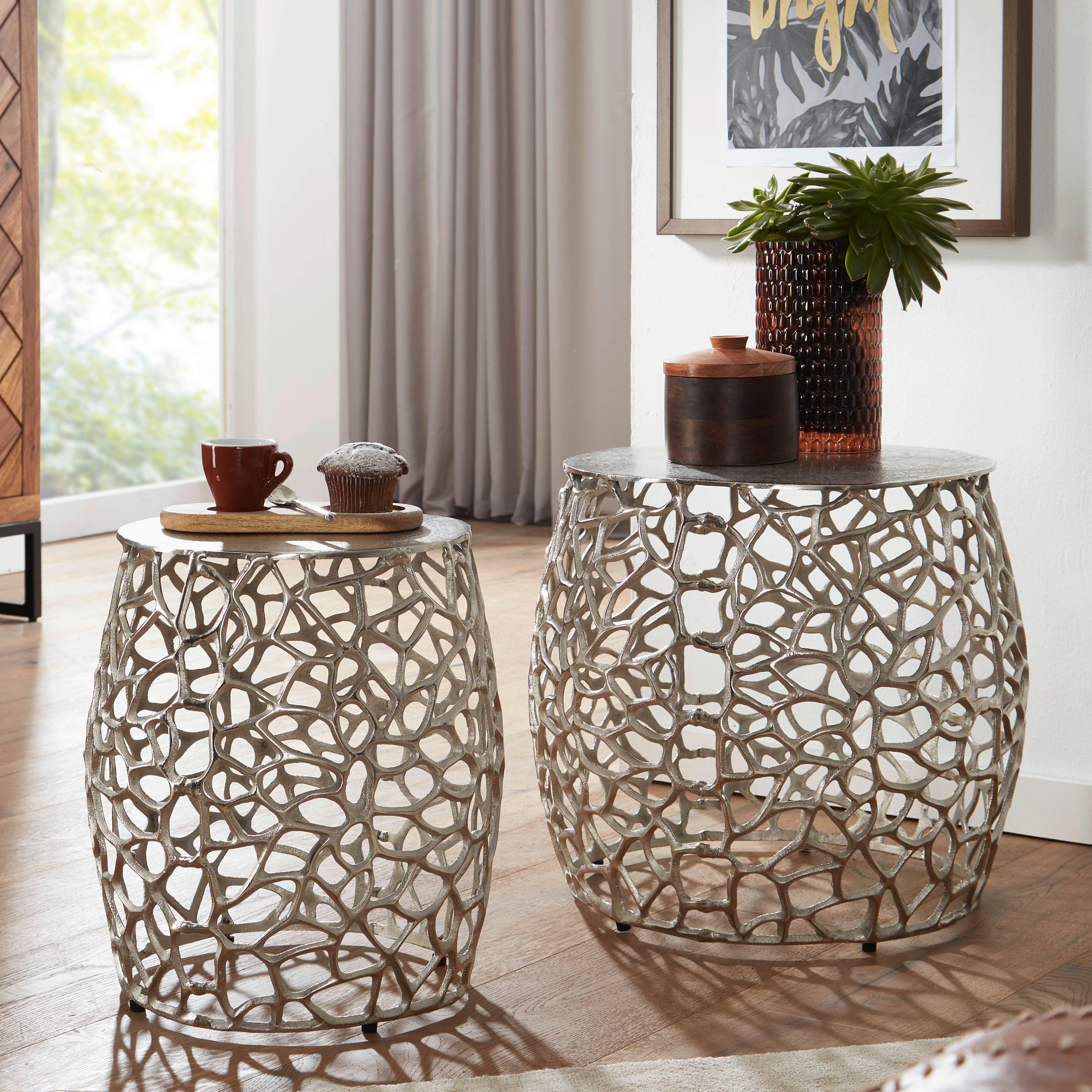 Beistelltisch 2er.-Set. silber B/H/T: ca. 46x42x46 cm 2er.-Set. - silber (46,00/42,00/46,00cm) - Wohnling
