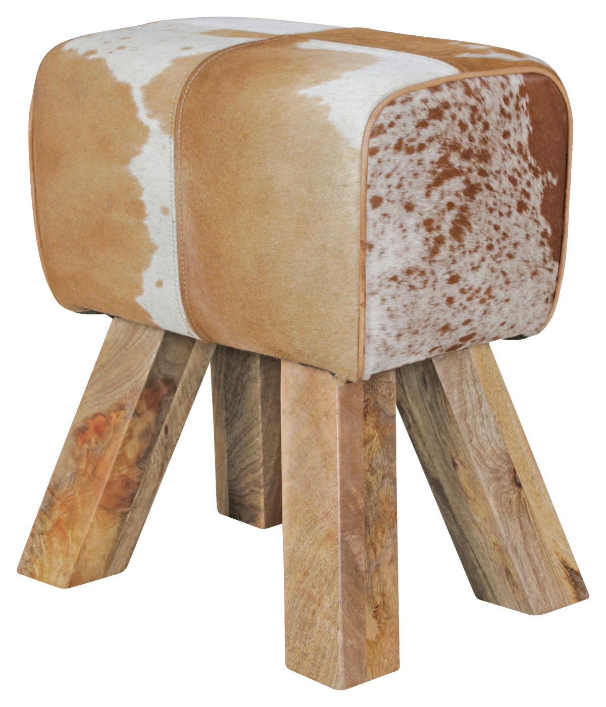 Wohnling Sitzhocker natur natur Leder Echtholz B/H/T: ca. 40x47x25 cm Sitzhocker - natur (40,00/47,00/25,00cm) - Wohnling
