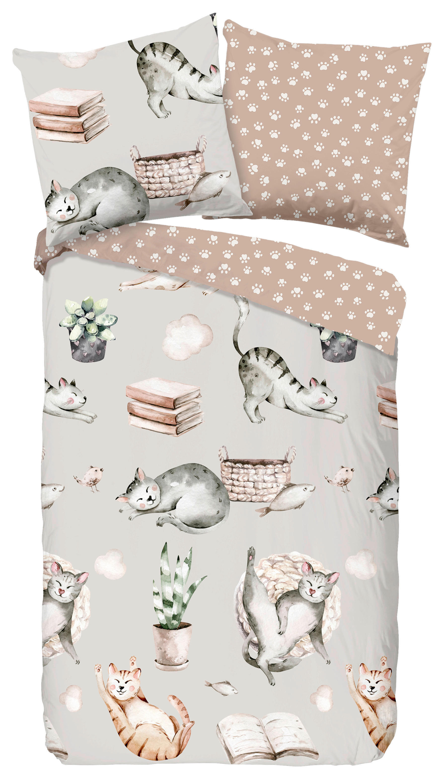 Bettwäsche Catlife grau Baumwolle B/L: ca. 135x200 cm Catlife - grau (135,00/200,00cm) - Good Morning