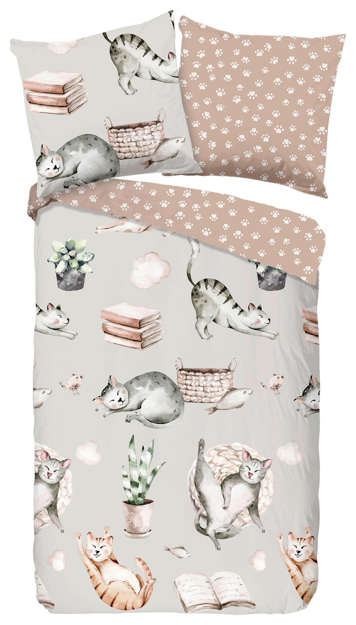Bettwäsche Catlife grau Baumwolle B/L: ca. 135x200 cm Catlife - grau (135,00/200,00cm) - Good Morning