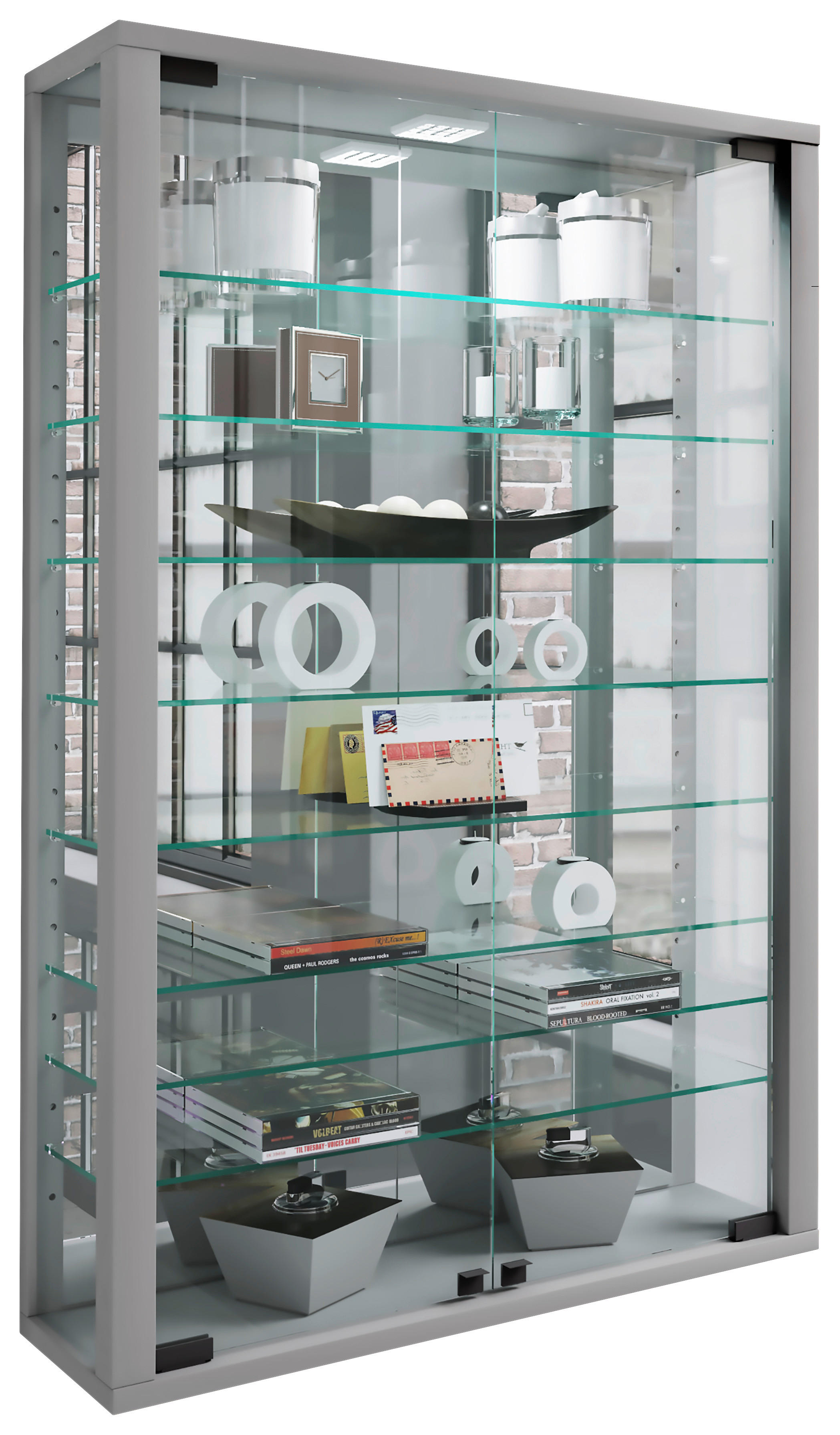 Vitrine Vitrosa silber Holzwerkstoff Glas B/H/T: ca. 59x91x18 cm Vitrosa - silber (59,00/91,00/18,00cm) - VCM Möbel