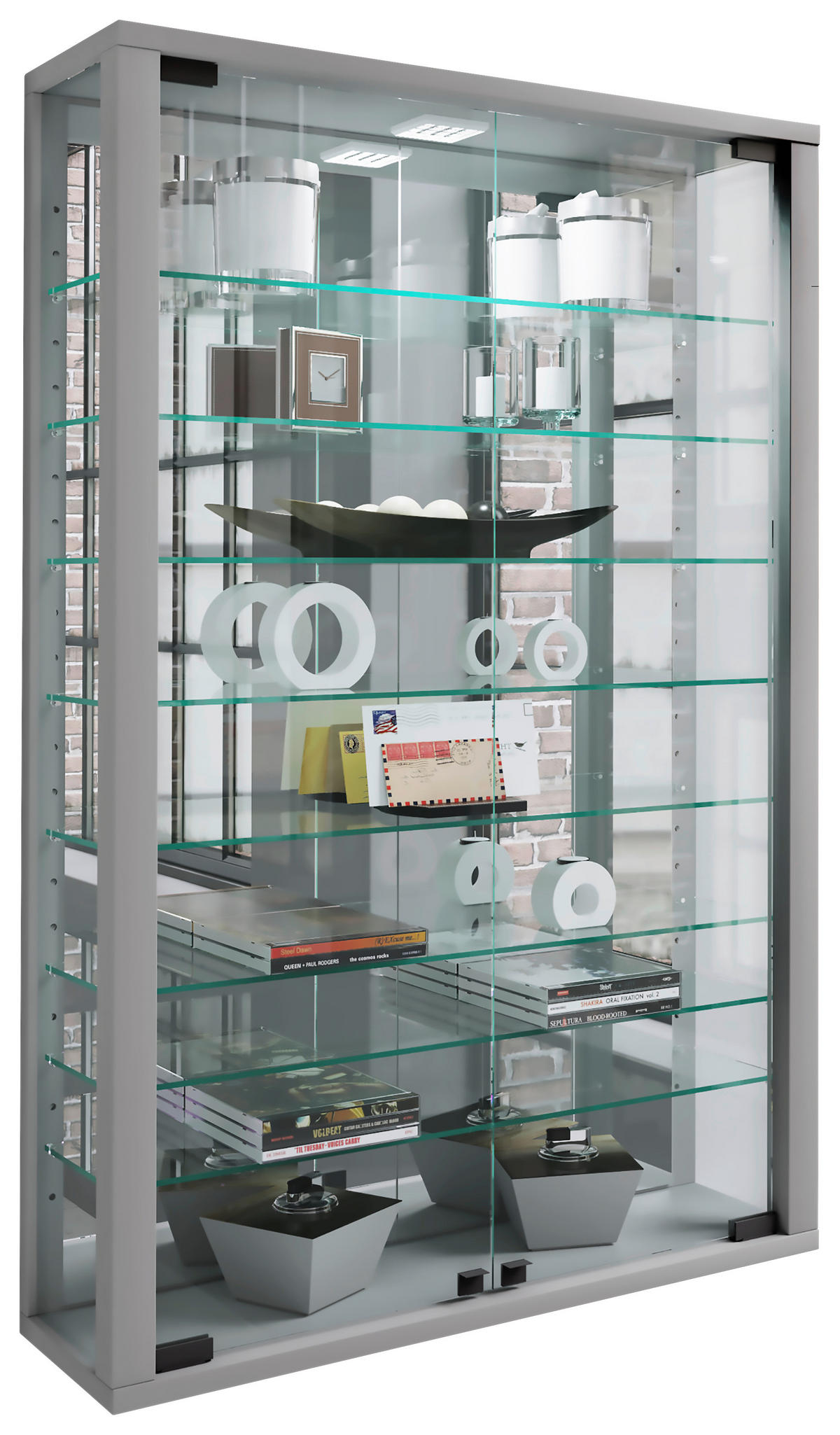 Vitrine Vitrosa silber Holzwerkstoff Glas B/H/T: ca. 59x91x18 cm Vitrosa - silber (59,00/91,00/18,00cm) - VCM Möbel
