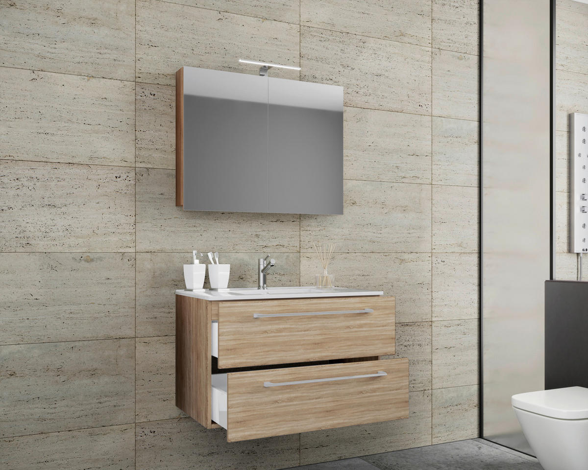 Waschplatz 3tlg-Badinos Eiche Sonoma Nachbildung B/H/T: ca. 60x50x46 cm 3tlg-Badinos - Eiche (60,00/50,00/46,00cm) - VCM Möbel