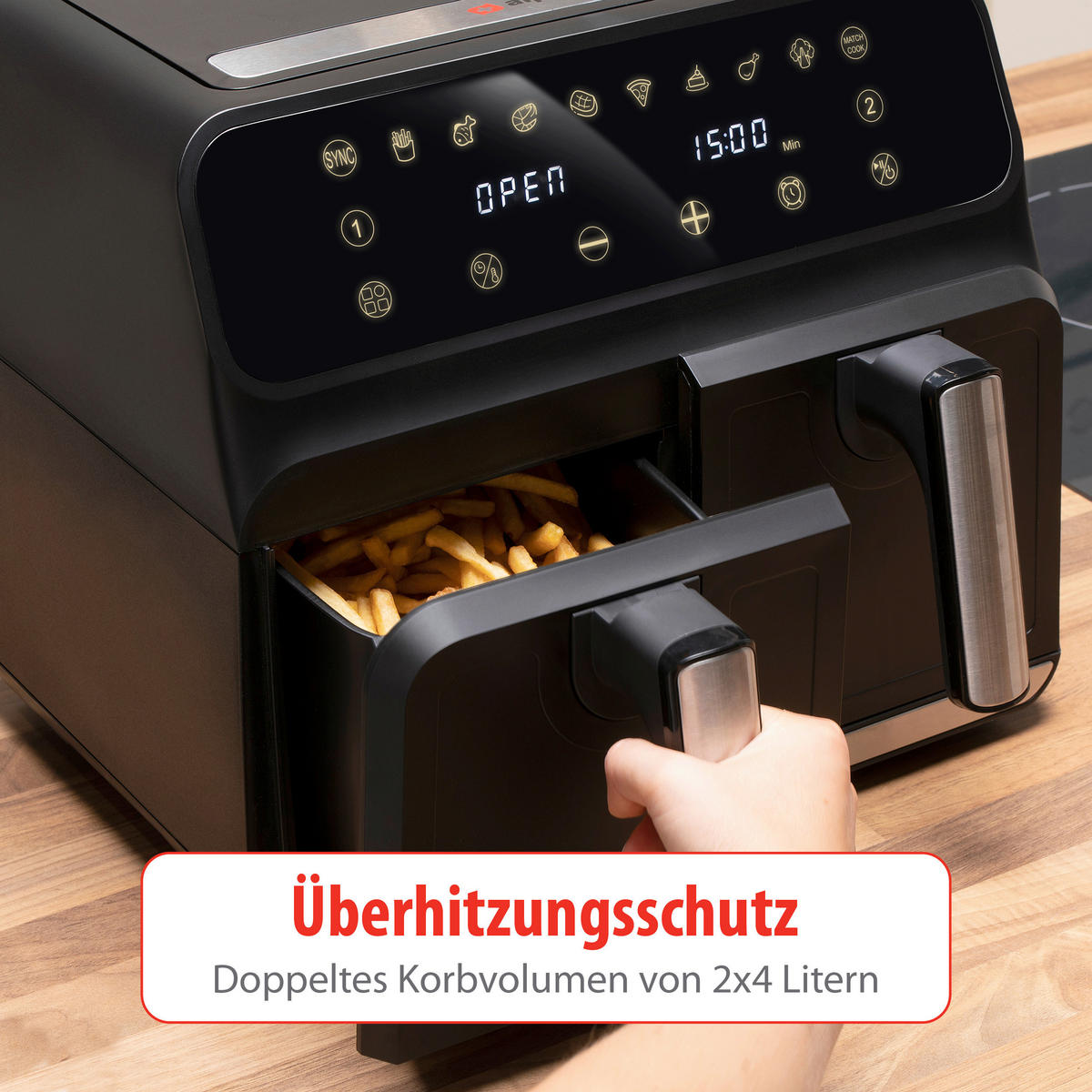 Alpina Heißluftfritteuse 871125224012 schwarz Kunststoff B/H/L: ca. 38x36x32 cm ca. 8 l Doppel-Heißluftfritteuse - schwarz (32,00/38,00/36,00cm) - Alpina