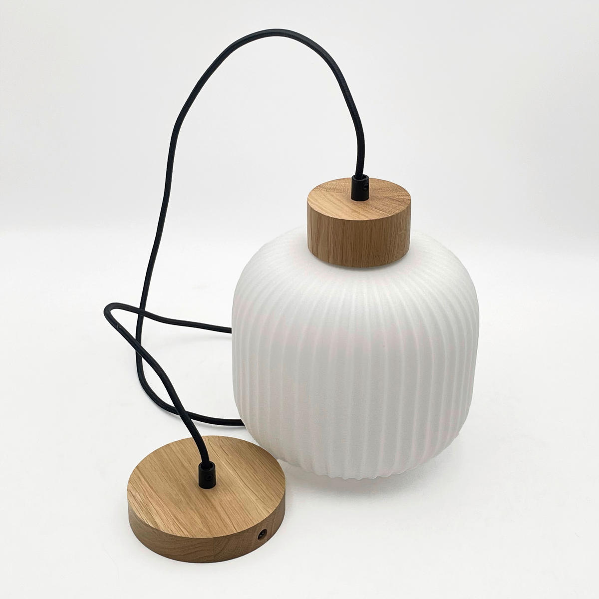 Lamkur Hängeleuchte weiß Eiche Glas Holz B/H/L: ca. 20x105x20 cm 1.0 Brennstellen HARMONY - Eiche/weiß (20,00/20,00/105,00cm) - Lamkur