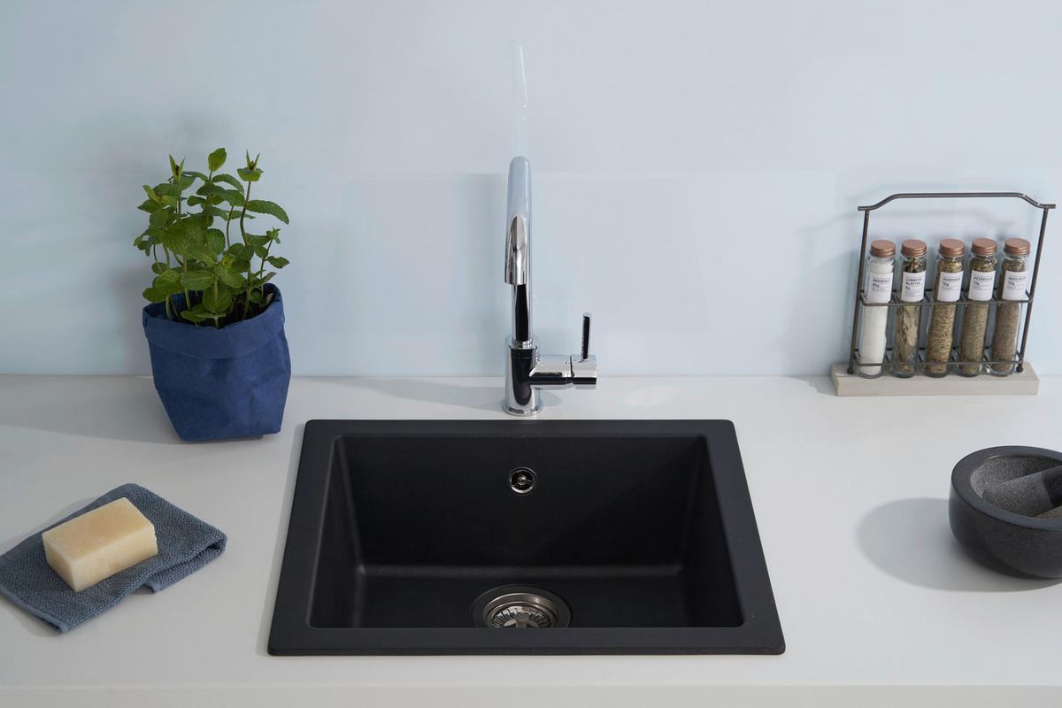 Respekta Einbauspüle Ohio 50 x 44 S schwarz Mineralite B/H/T: ca. 44x19x50 cm Ohio 50 x 44 S - schwarz (44,00/19,00/50,00cm) - Respekta