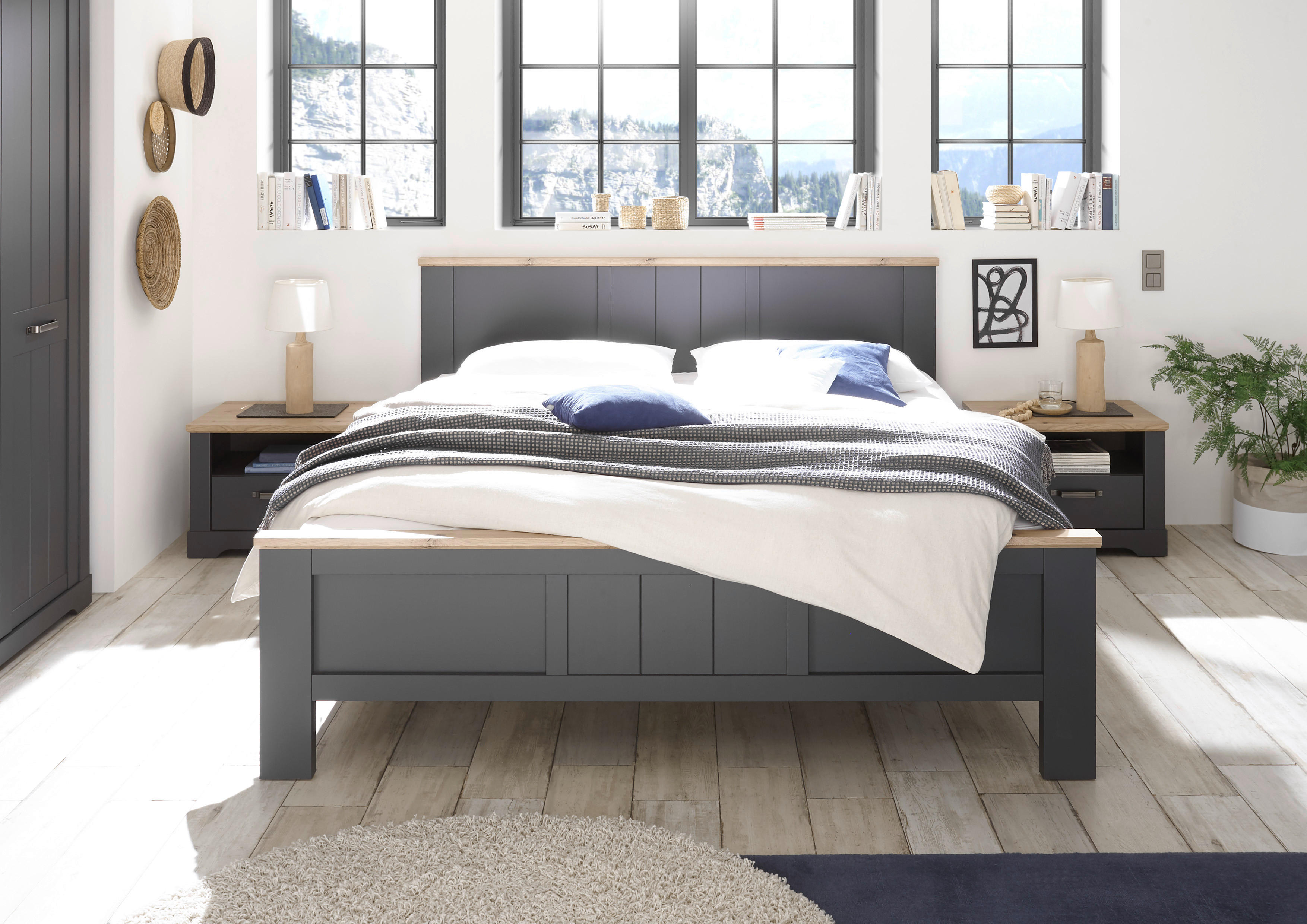 Bettanlage Elastir Graphit Eiche Artisan Nachbildung B/H/T: ca. 317x100x211 cm Elastir - Eiche/Graphit (317,00/100,00/211,00cm)