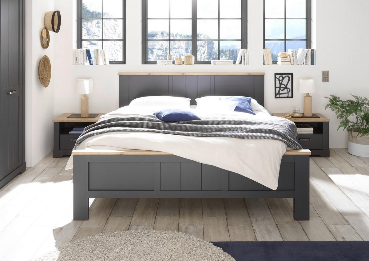 Bettanlage Elastir Graphit Eiche Artisan Nachbildung B/H/T: ca. 317x100x211 cm Elastir - Eiche/Graphit (317,00/100,00/211,00cm)