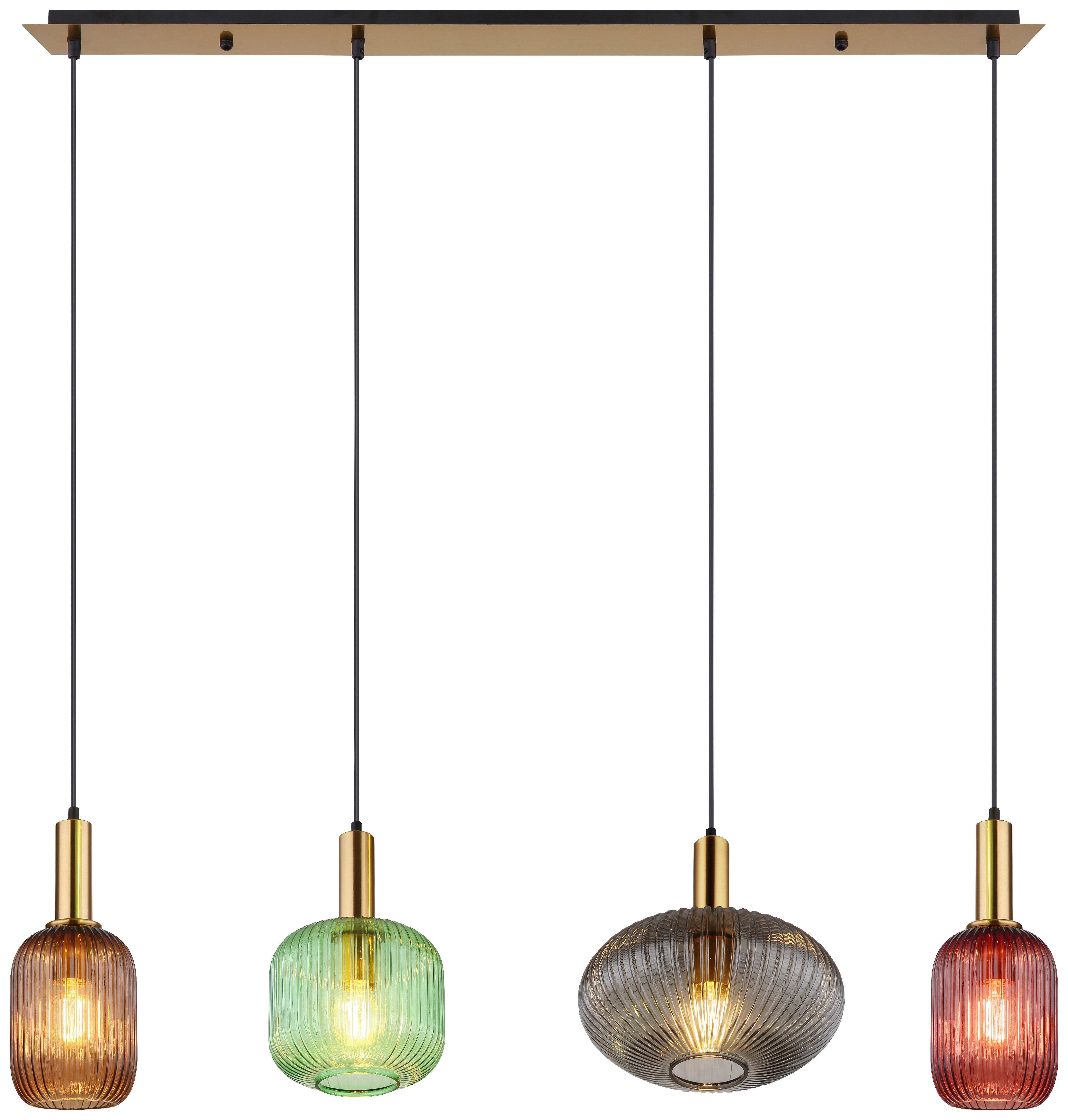 Pendelleuchte messing Metall Glas B/H/L: ca. 30x120x115 cm E27 4 Brennstellen Normy - messing (115,00/30,00/120,00cm)